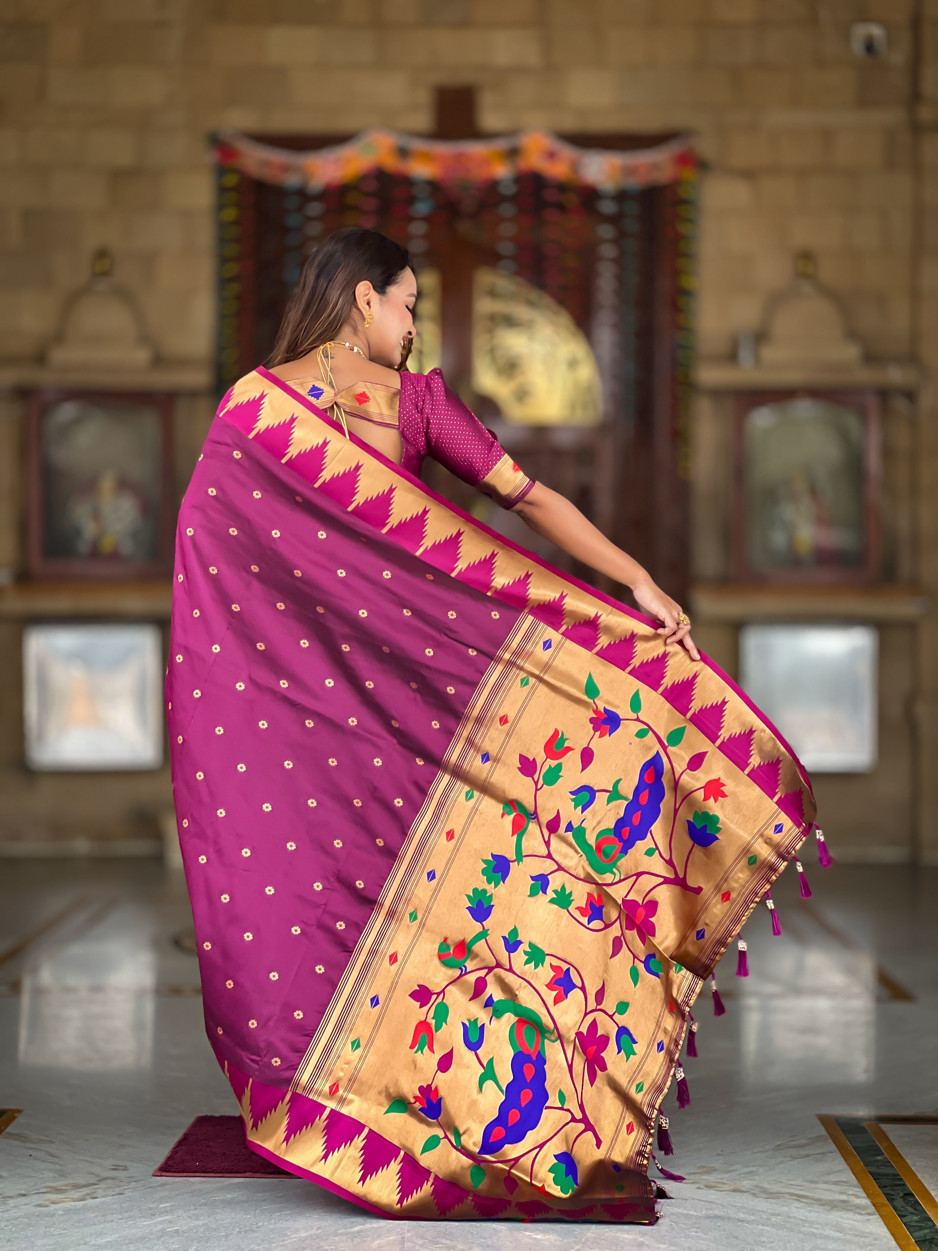Wine Wedding Wear Soft Paithani Silk Saree