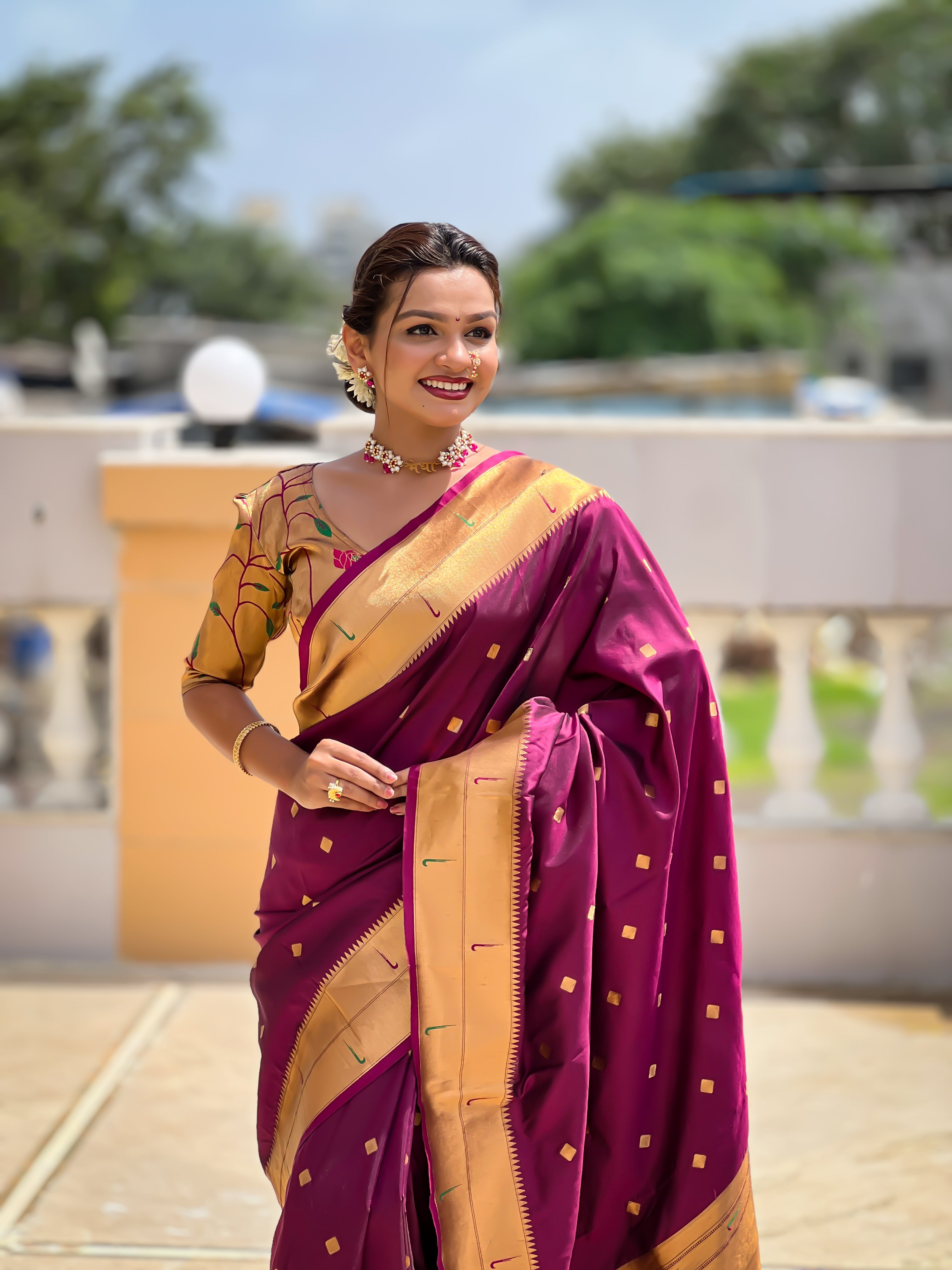 Wine Wedding Wear Soft Paithani Silk Saree