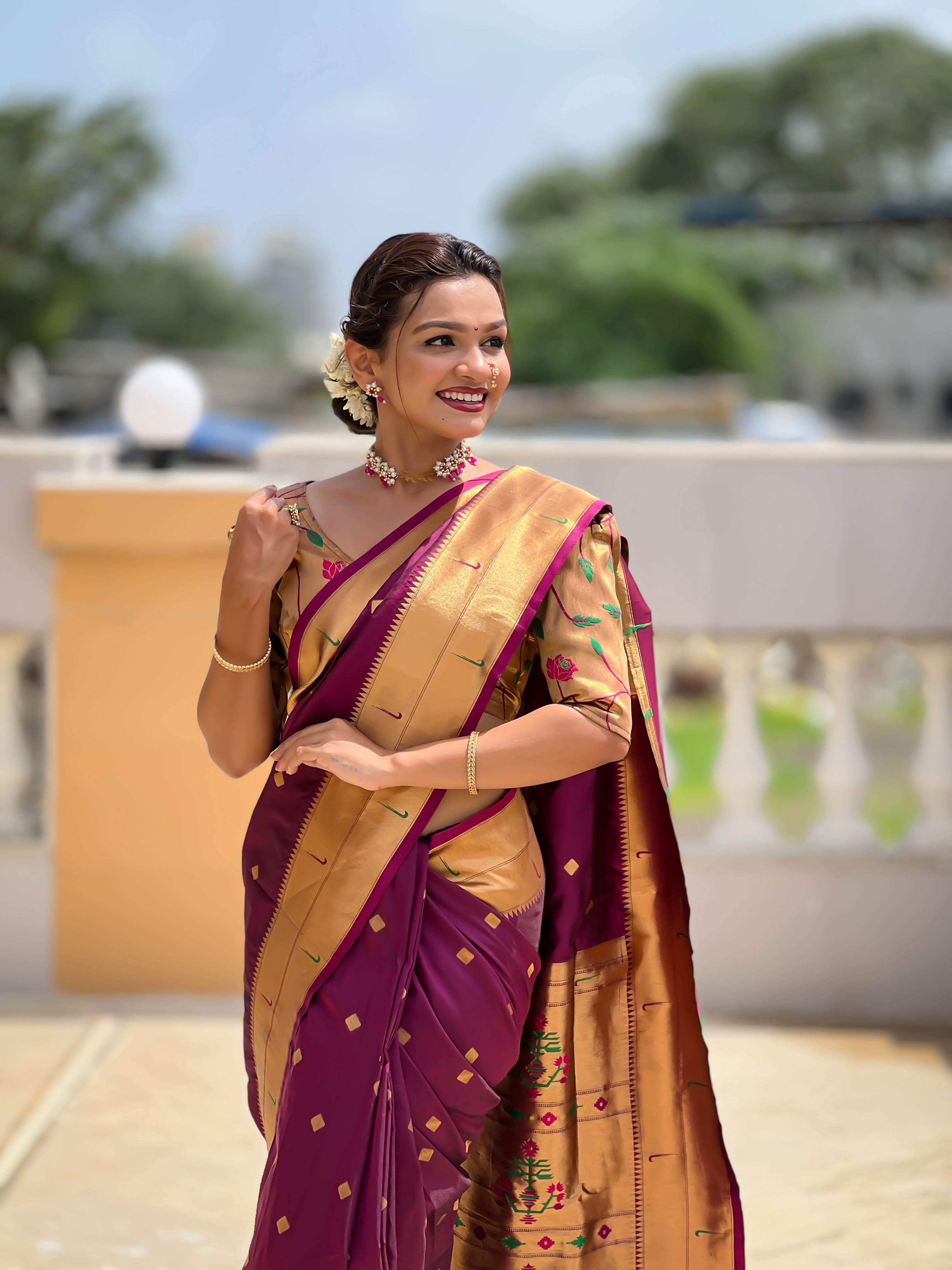 Wine Wedding Wear Soft Paithani Silk Saree