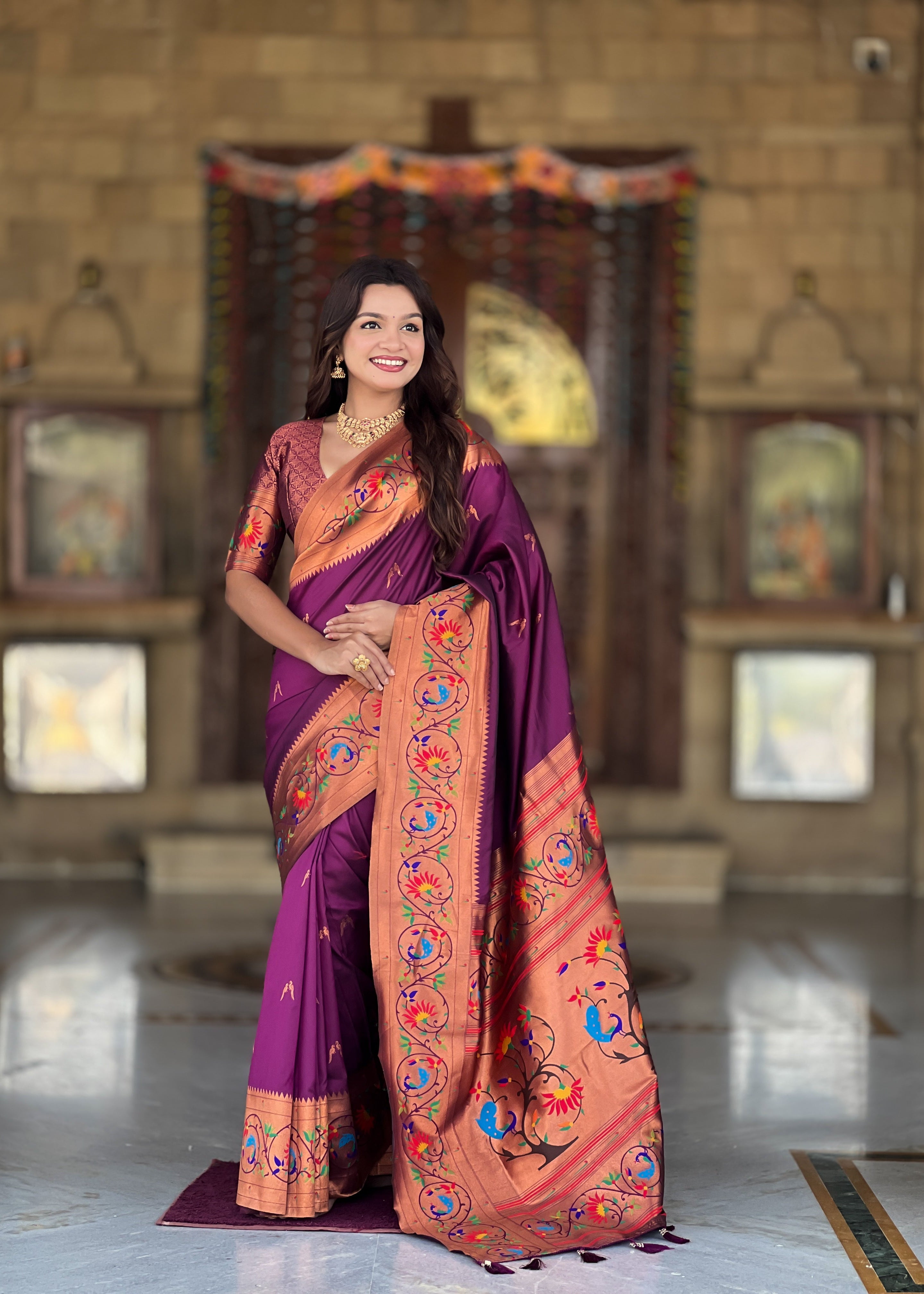 Wine Wedding Wear Soft Paithani Silk Saree