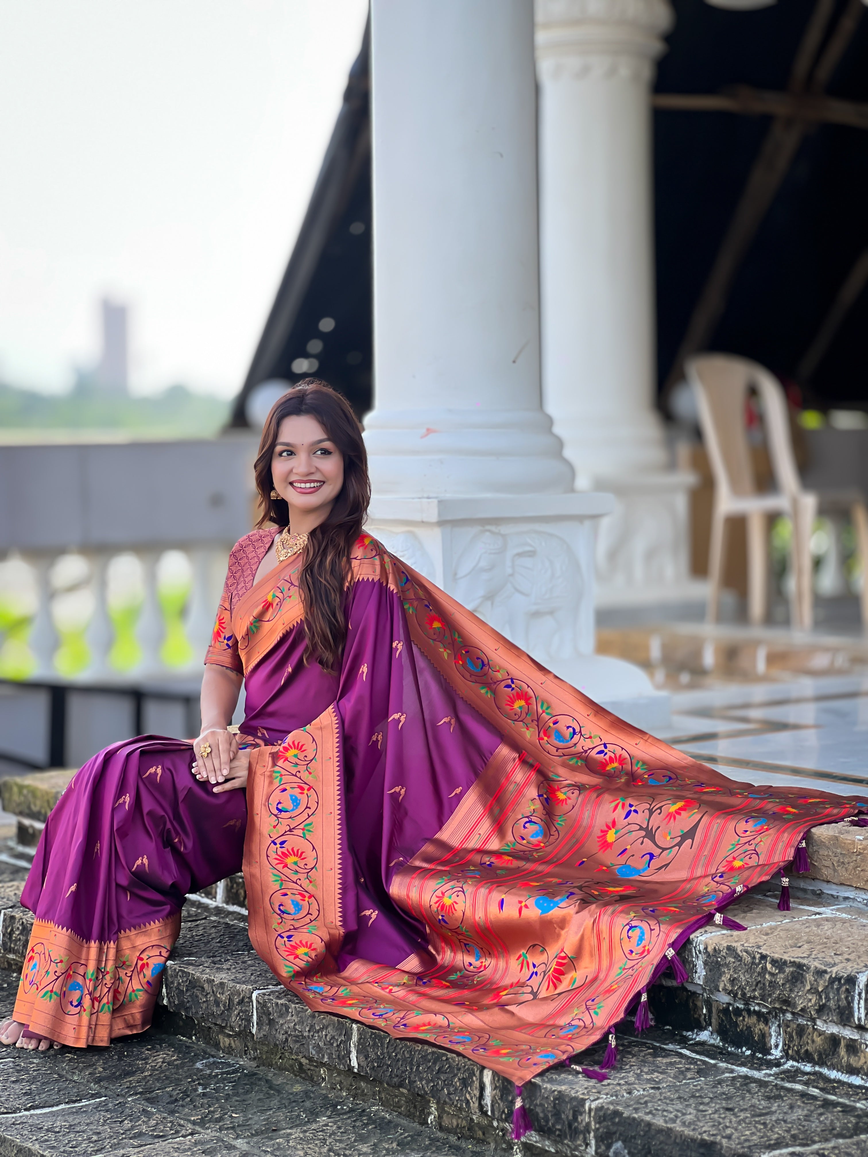 Wine Wedding Wear Soft Paithani Silk Saree