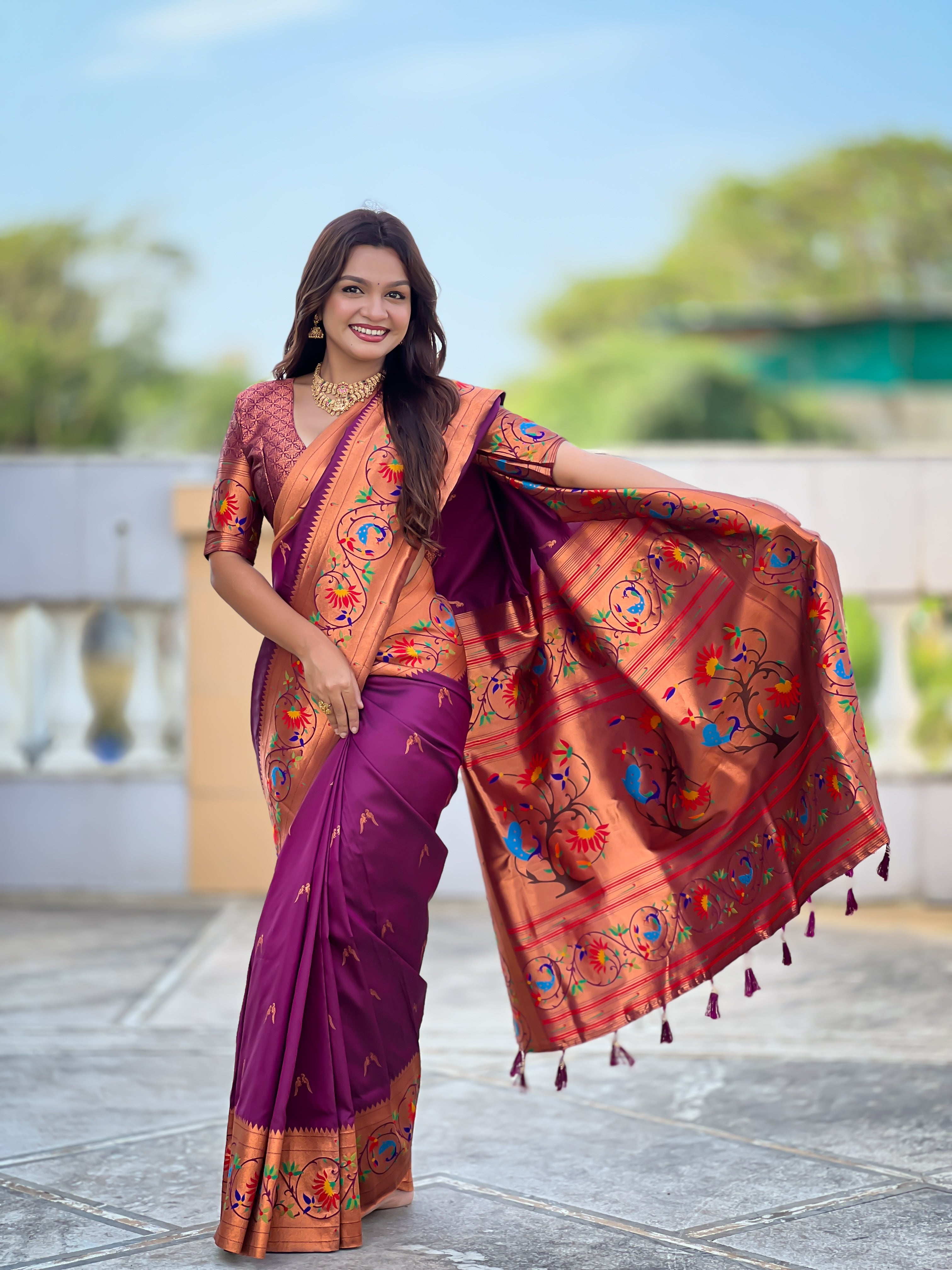 Wine Wedding Wear Soft Paithani Silk Saree