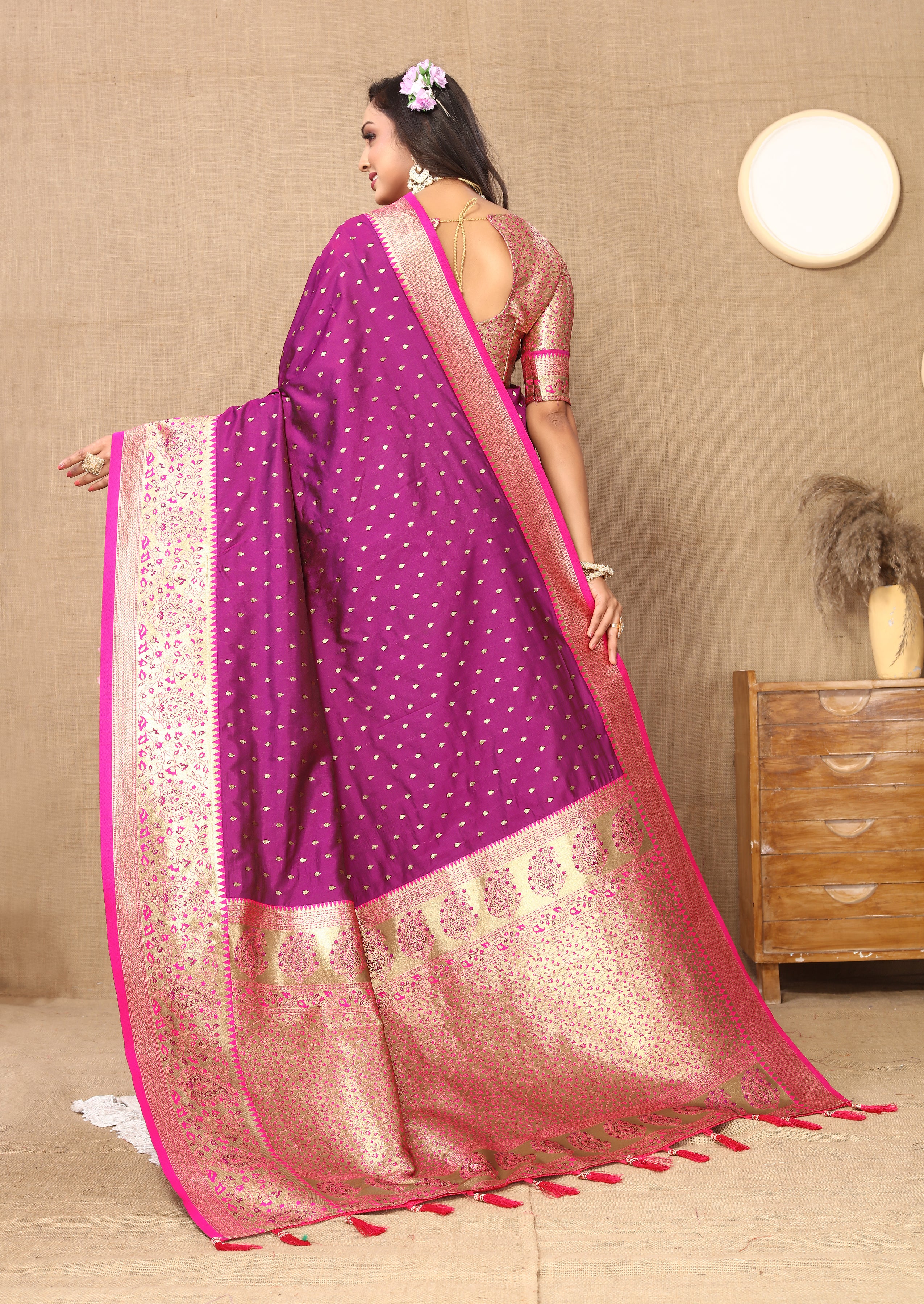 Wine Wedding Wear Soft Silk Saree