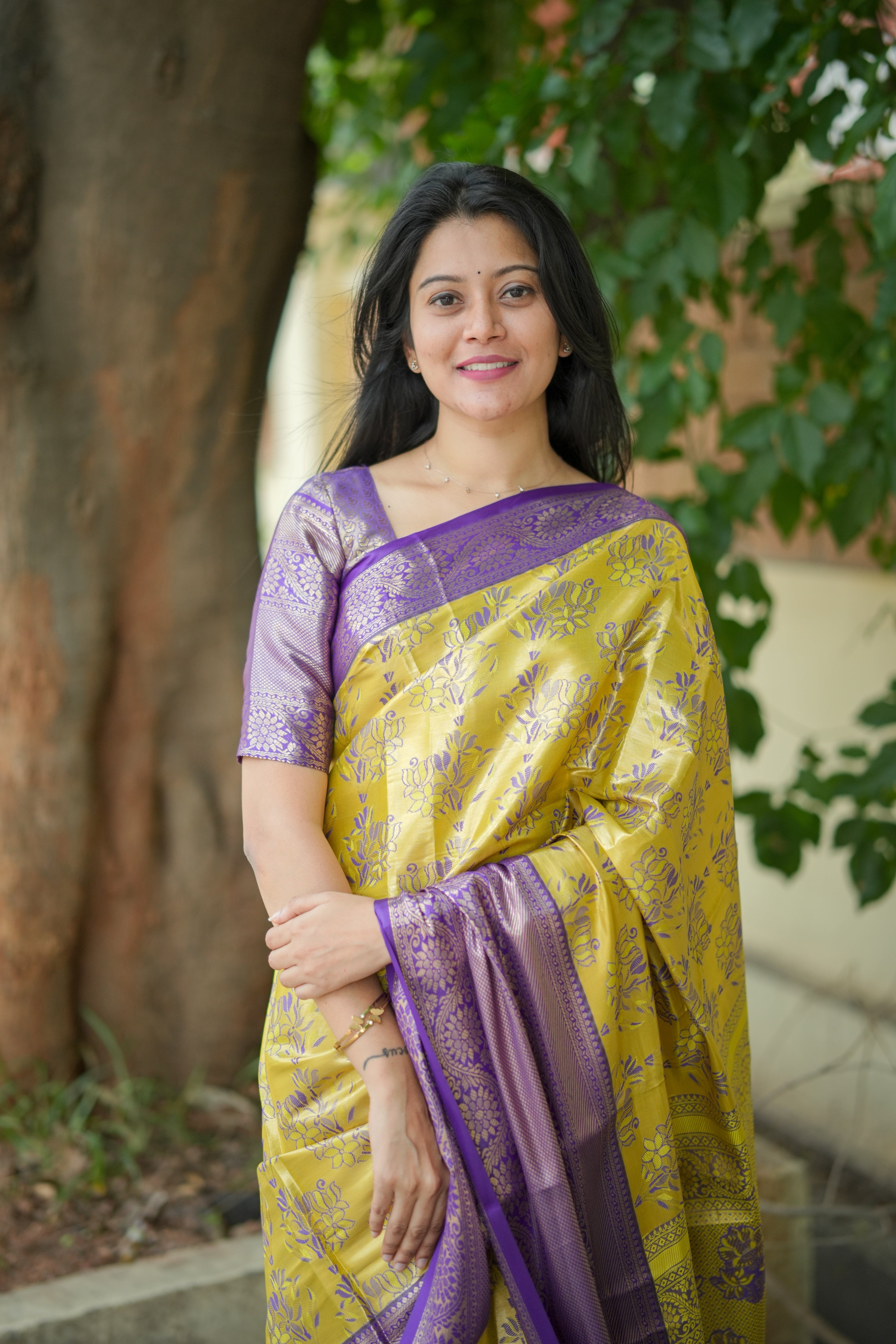 Yellow Kanjivaram Semi Silk Saree