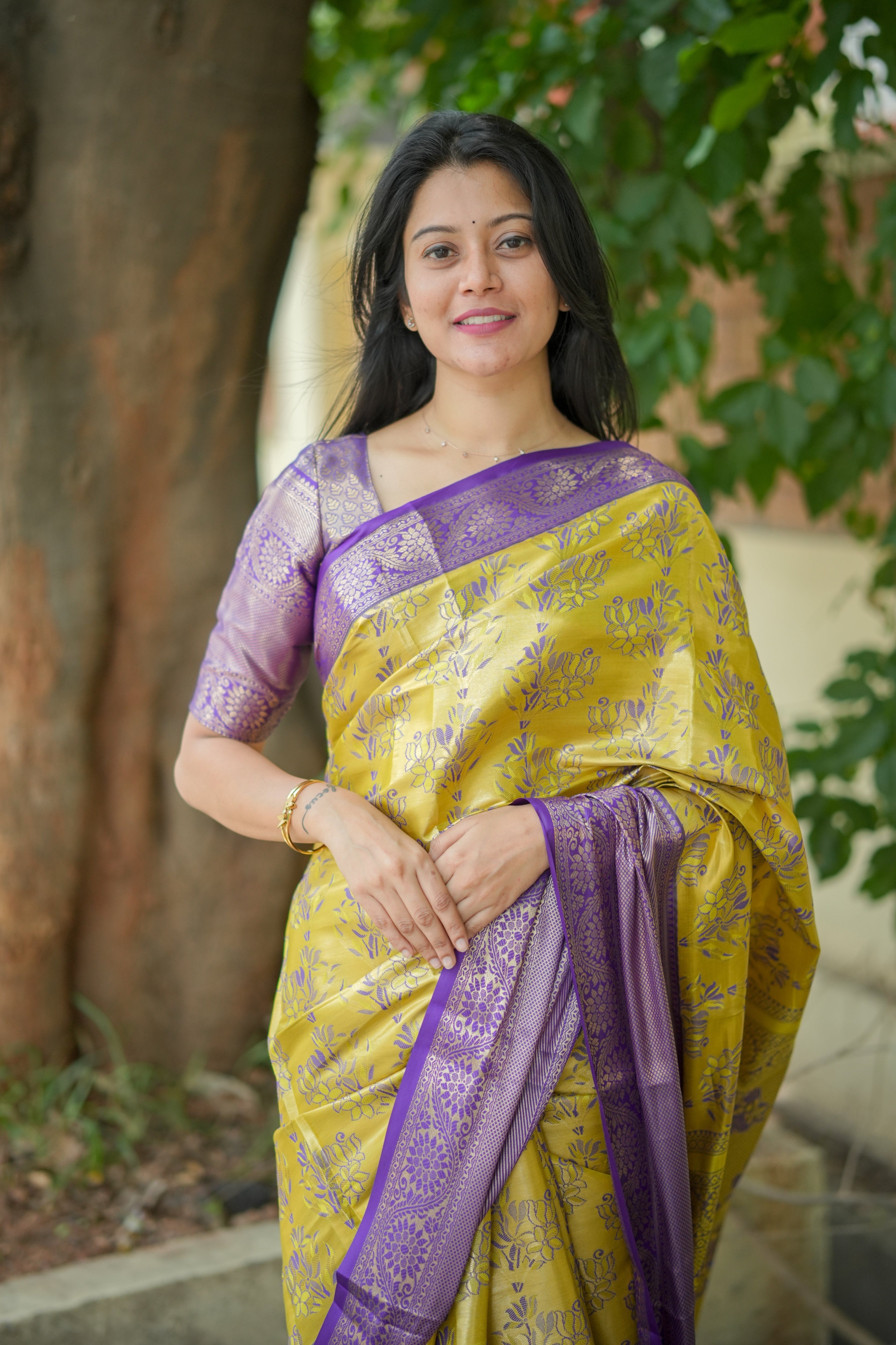 Yellow Kanjivaram Semi Silk Saree
