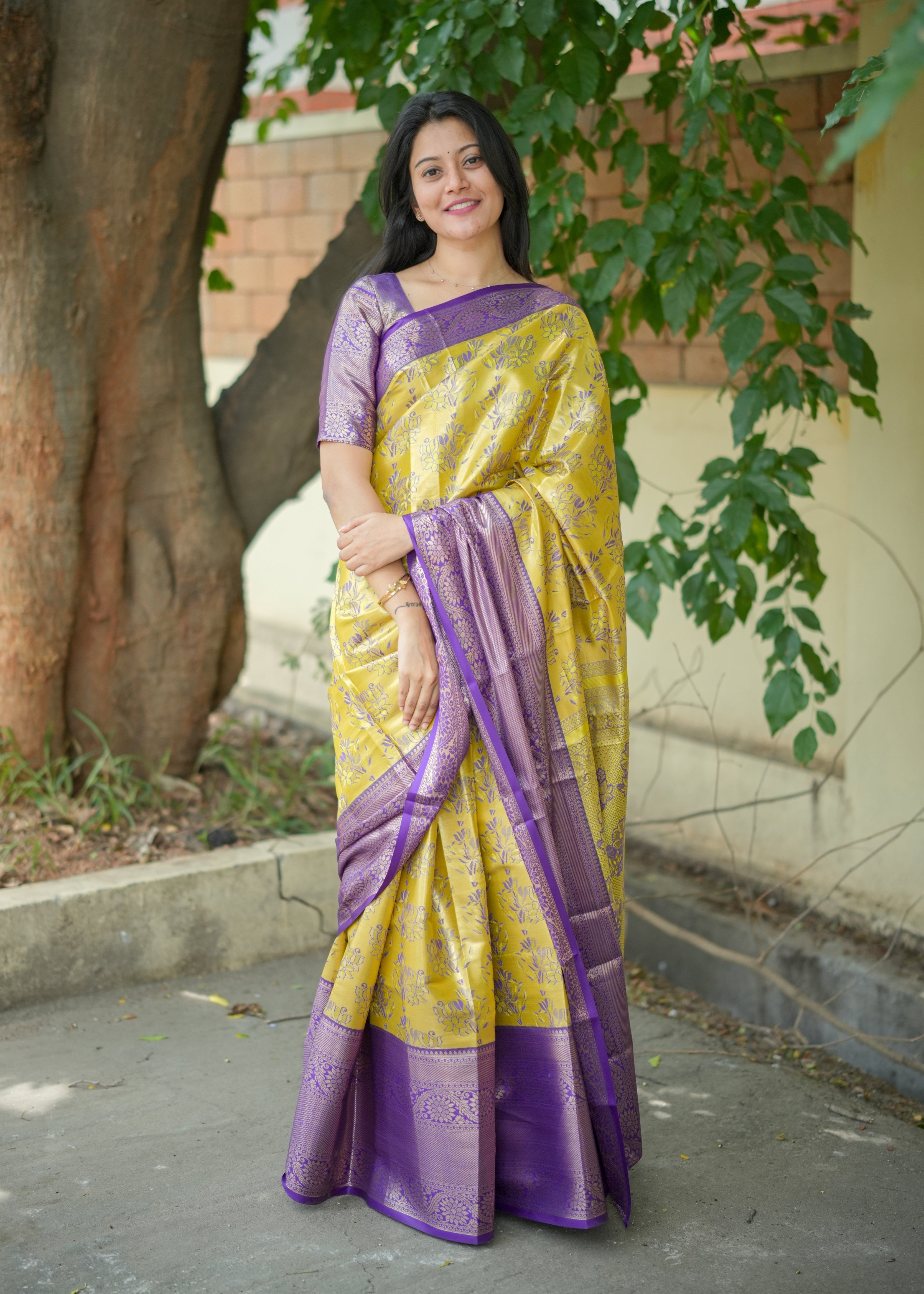 Yellow Kanjivaram Semi Silk Saree