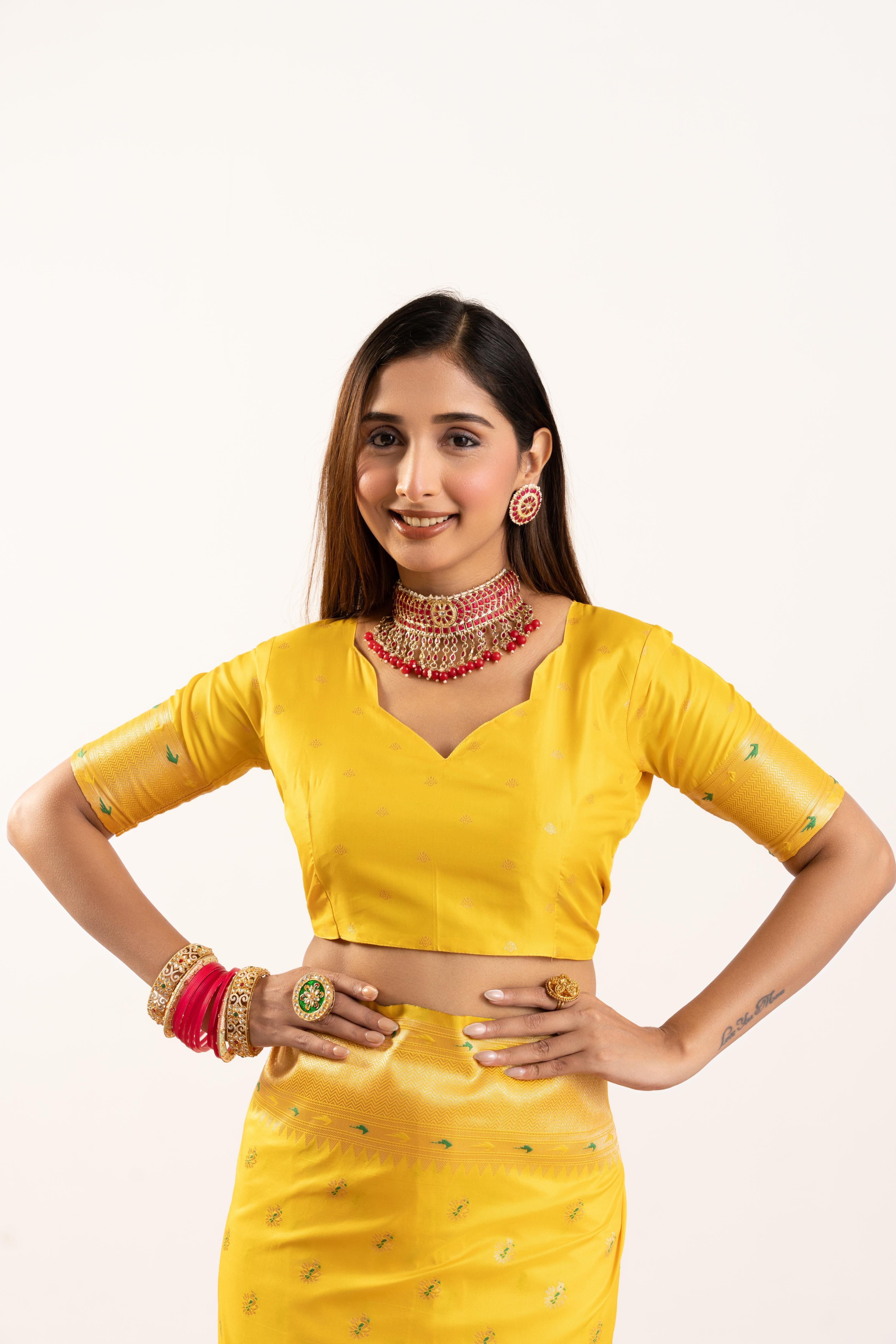 Yellow Banarasi Silk Paithani Saree