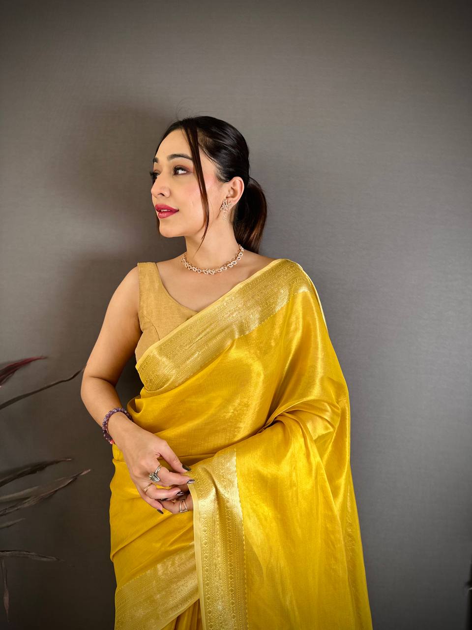 Yellow Banarasi Soft Tissue Silk Saree