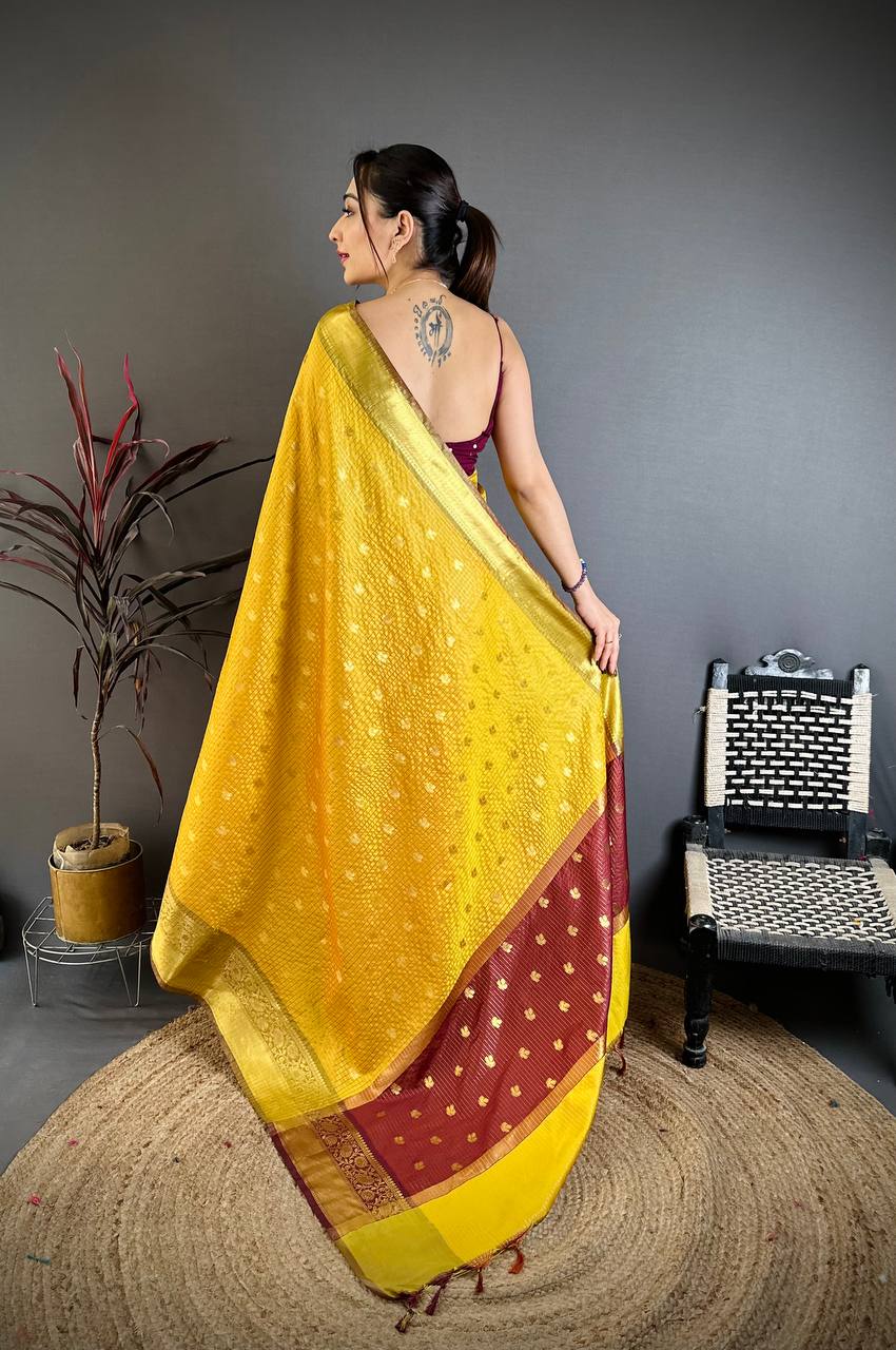 Yellow Banarasi Soft Tissue Silk Saree