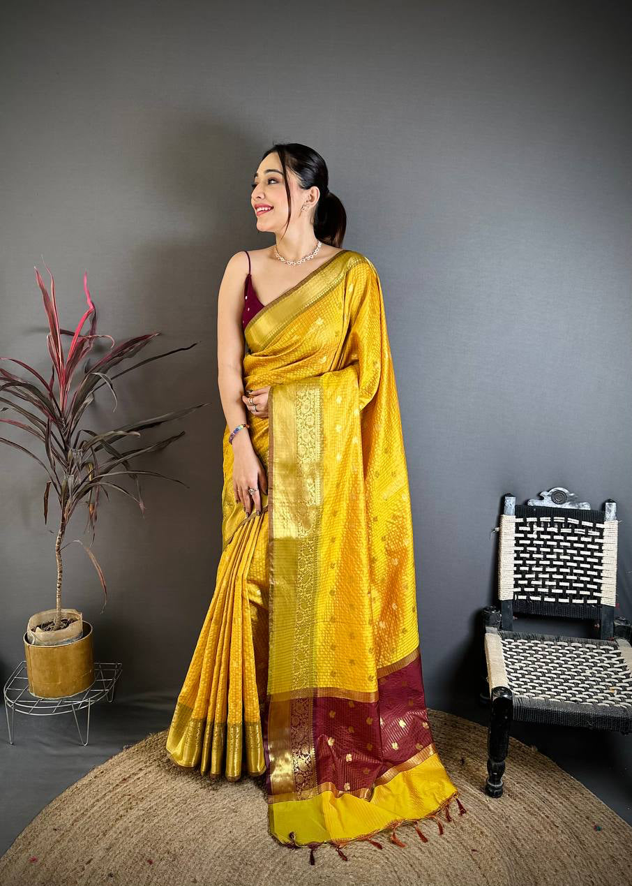 Yellow Banarasi Soft Tissue Silk Saree