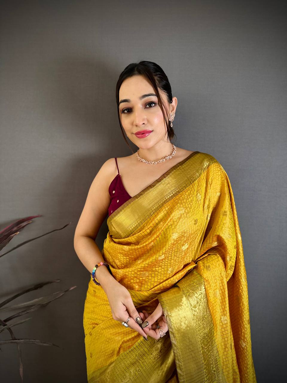 Yellow Banarasi Soft Tissue Silk Saree