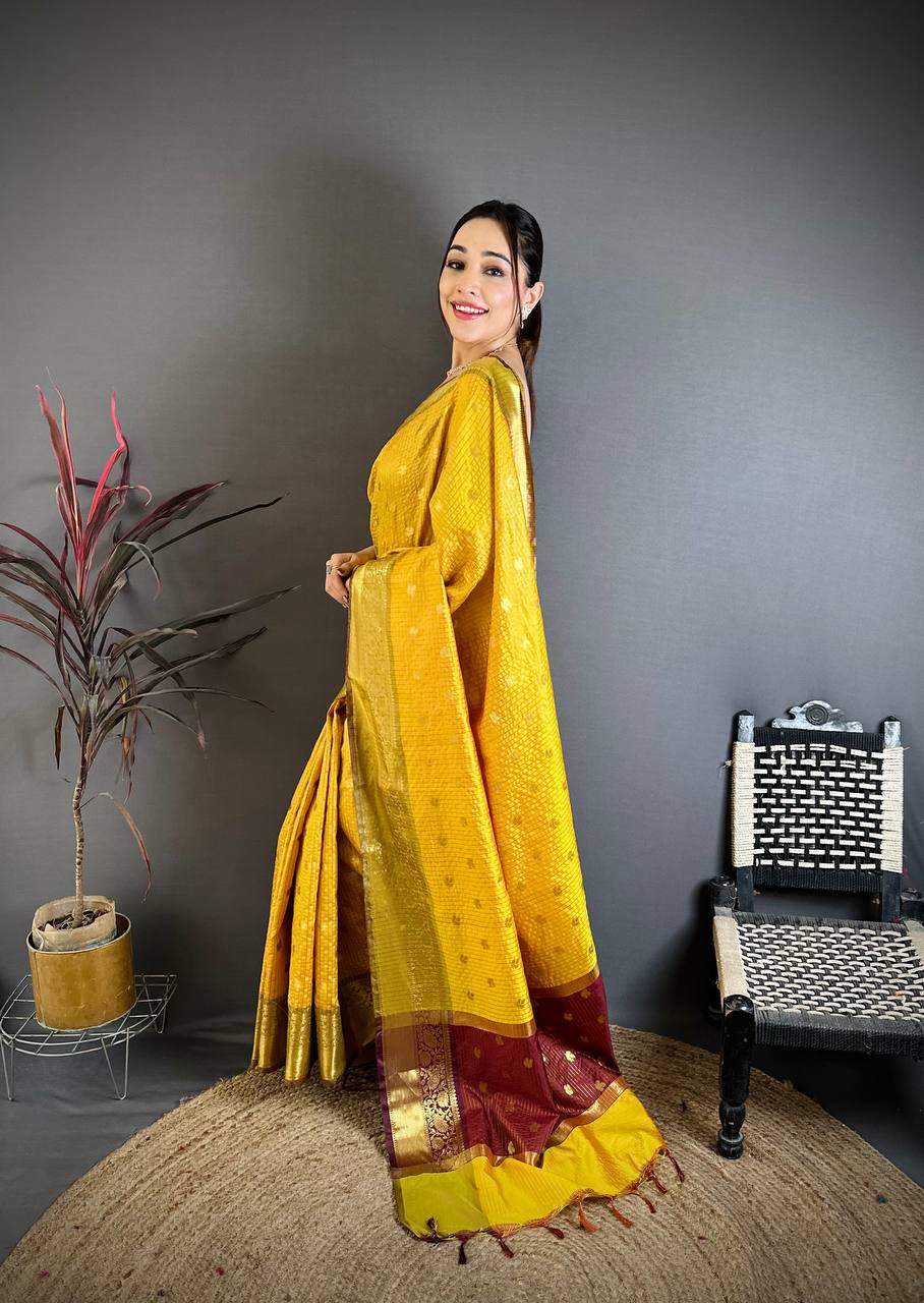 Yellow Banarasi Soft Tissue Silk Saree