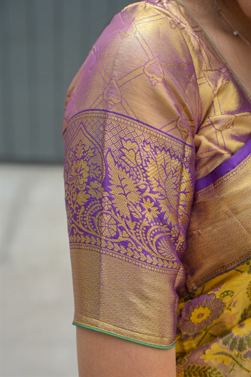 Yellow Bridal Kanjivaram Semi Silk Saree
