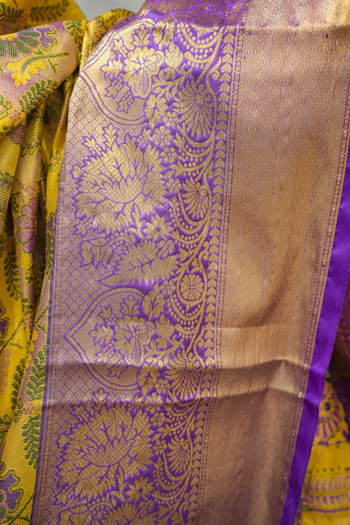 Yellow Bridal Kanjivaram Semi Silk Saree