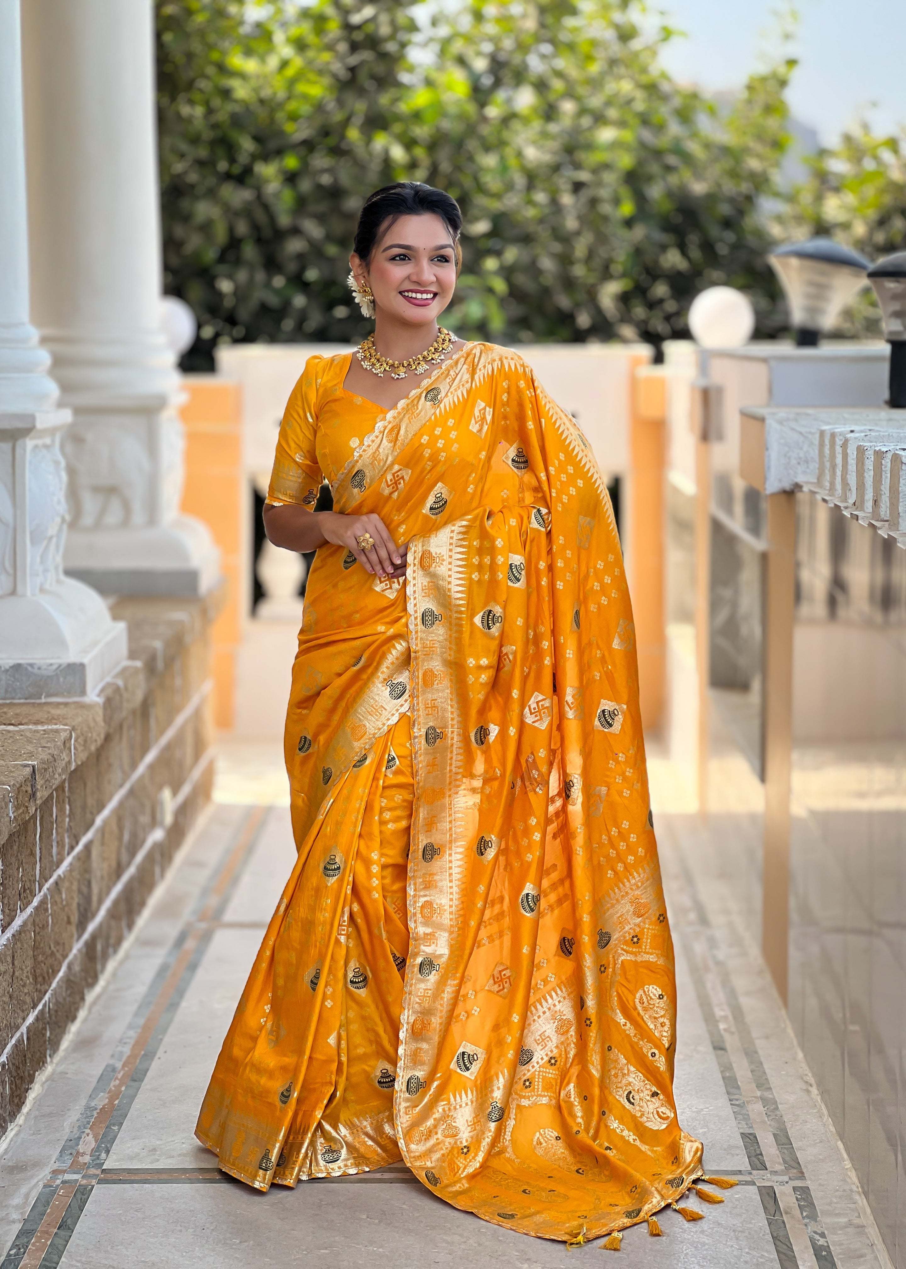 Yellow Designer Soft Dola Silk Saree