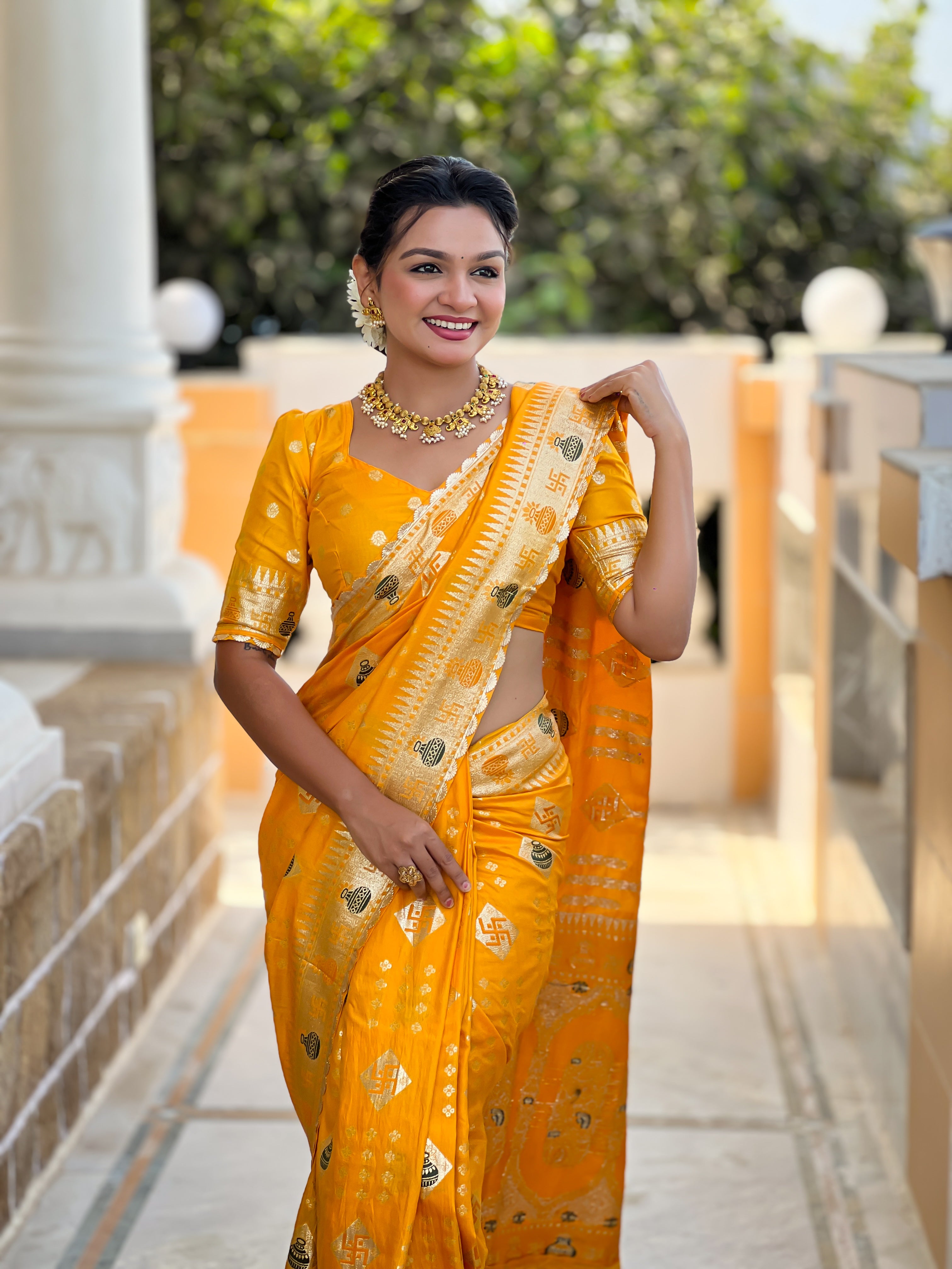 Yellow Designer Soft Dola Silk Saree