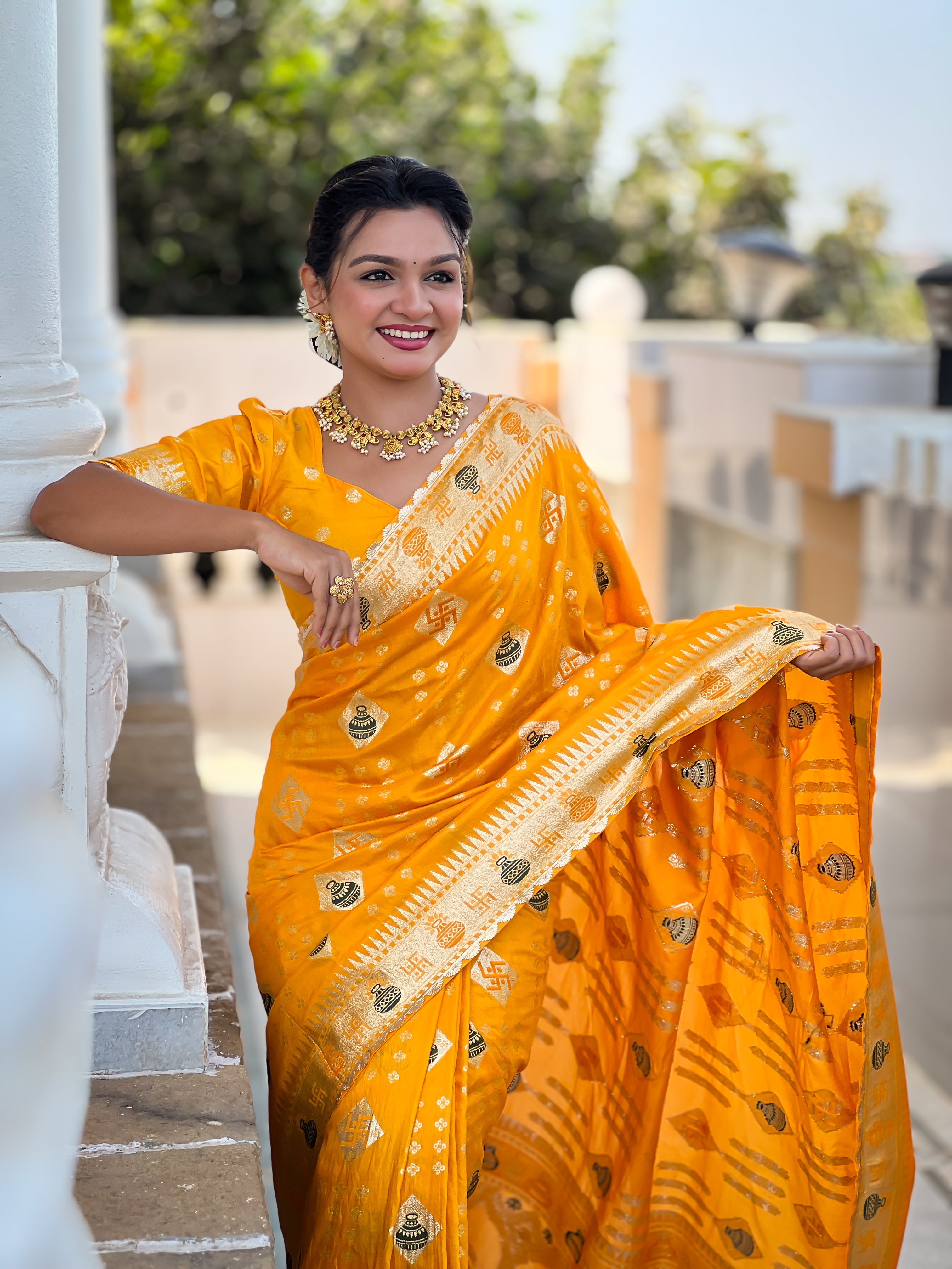 Yellow Designer Soft Dola Silk Saree