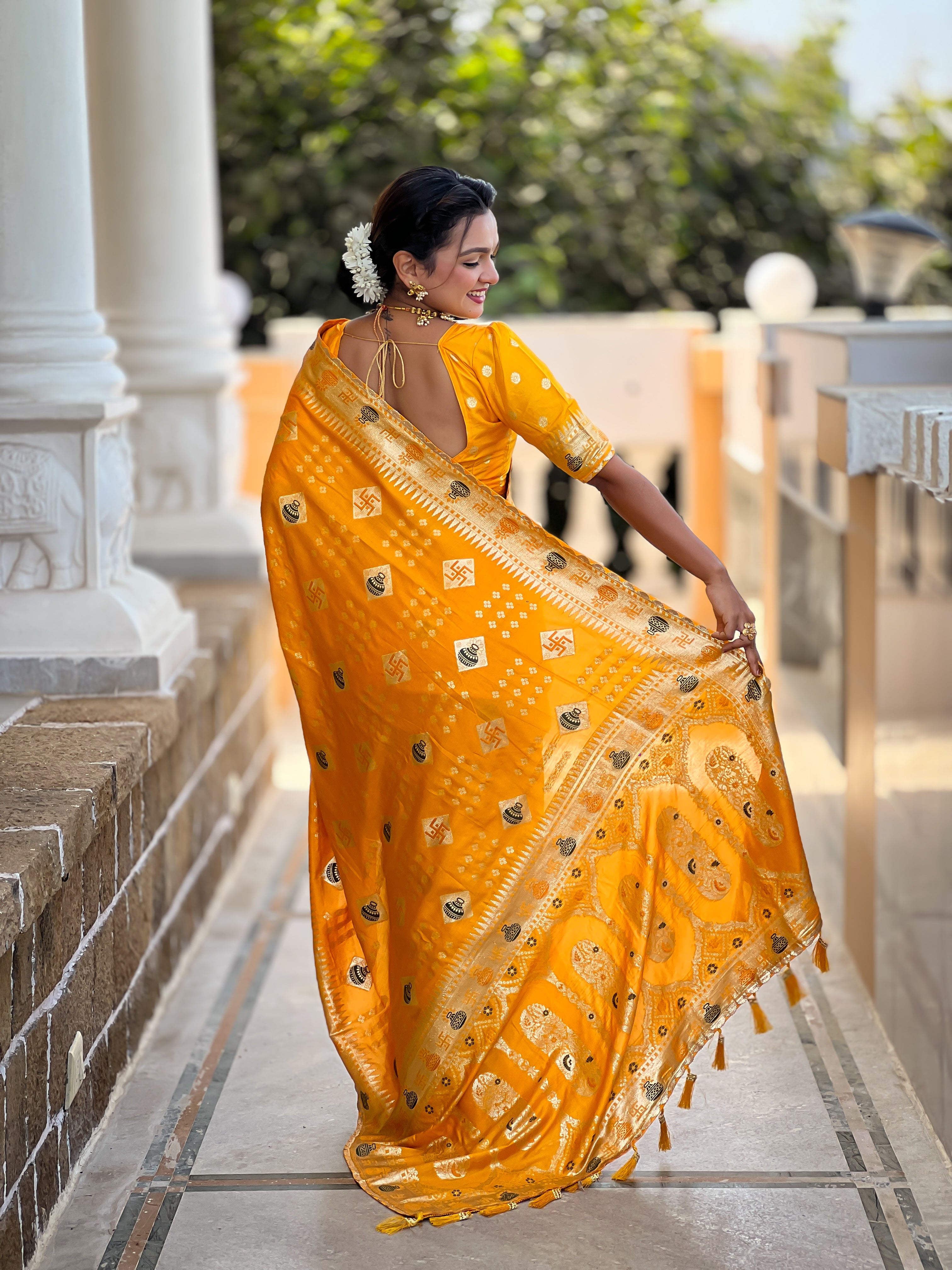 Yellow Designer Soft Dola Silk Saree