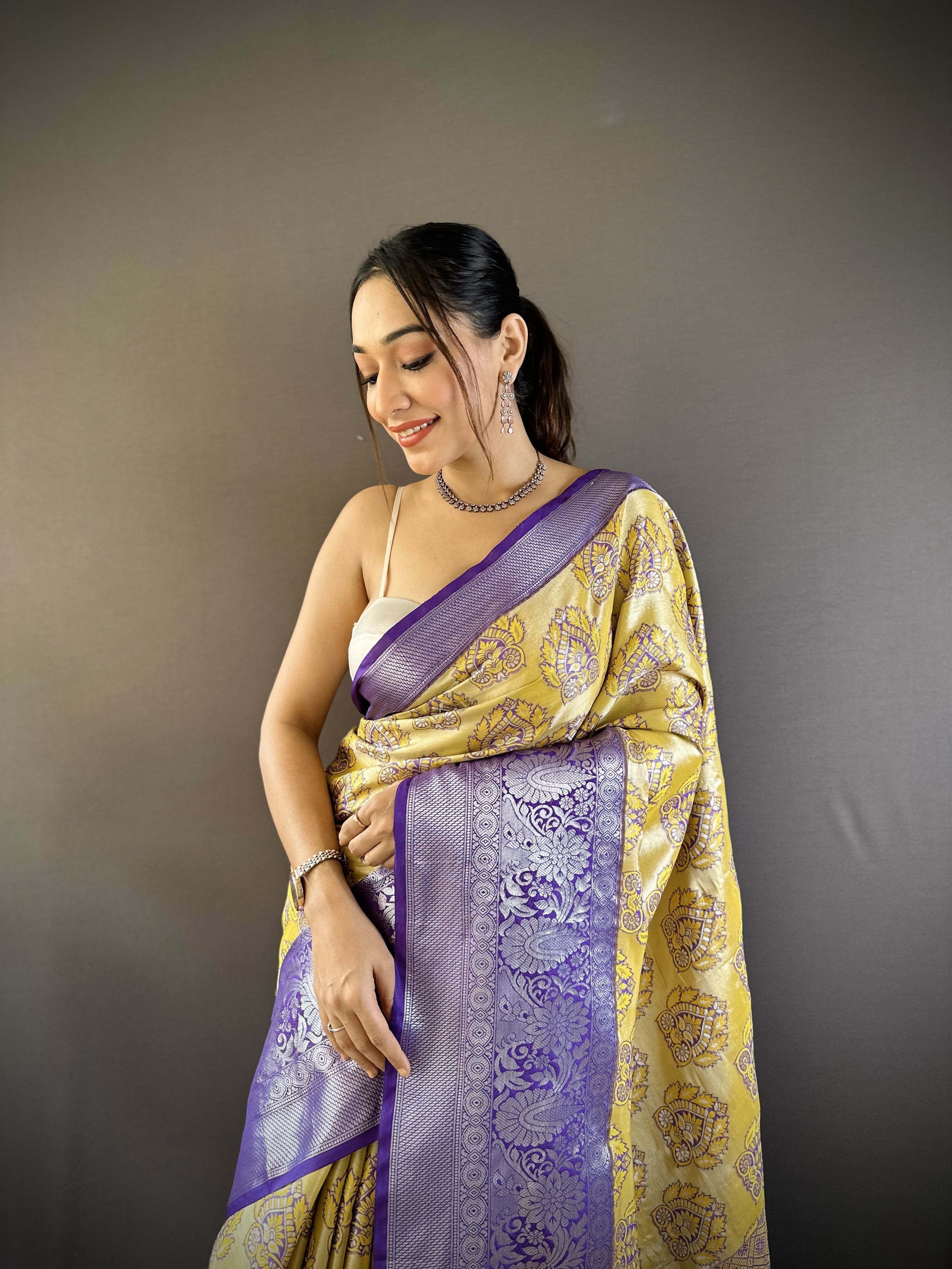 Yellow Kanjivaram Tissue Silk Saree