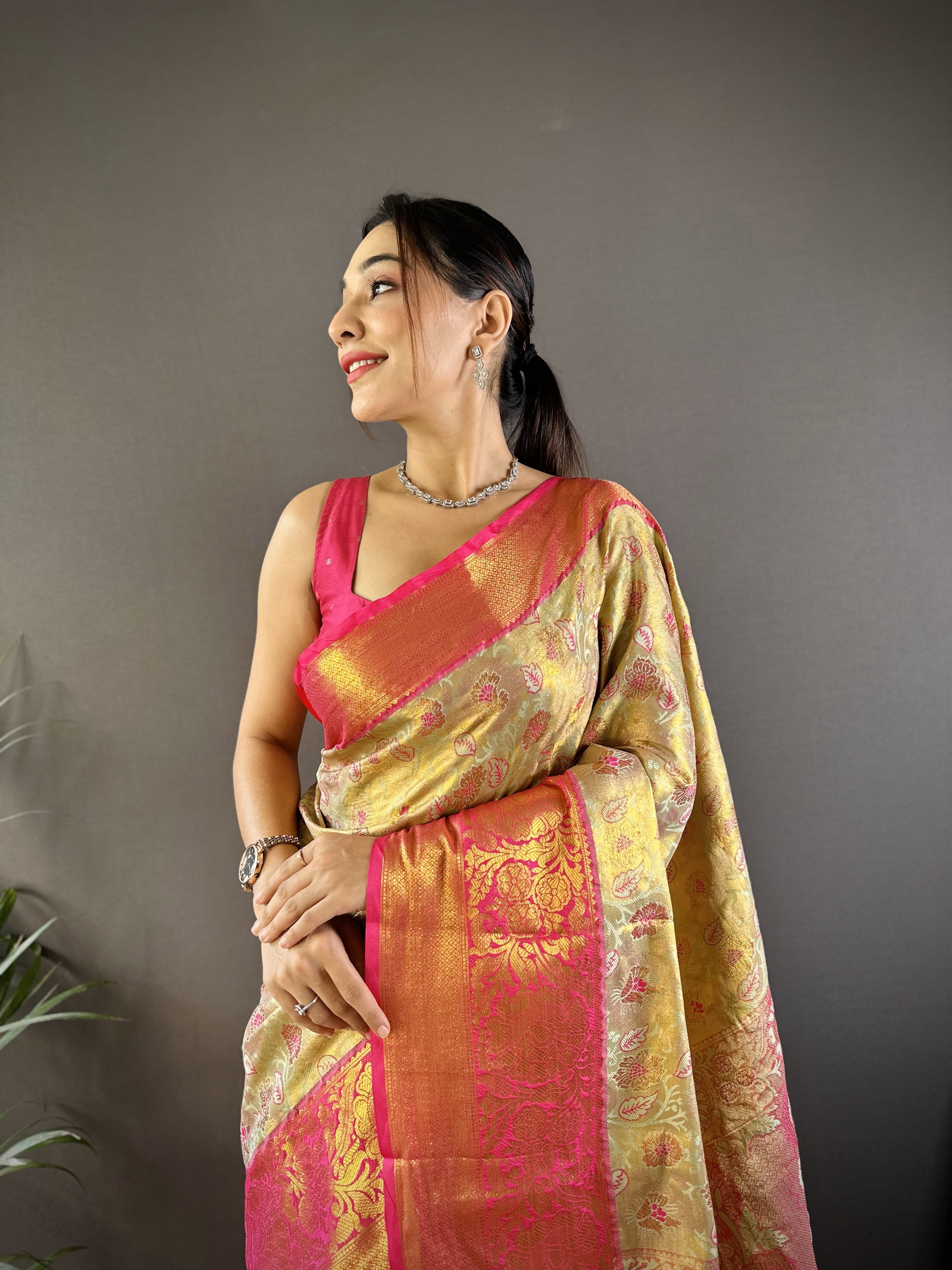 Yellow Kanjivaram Tissue Silk Saree