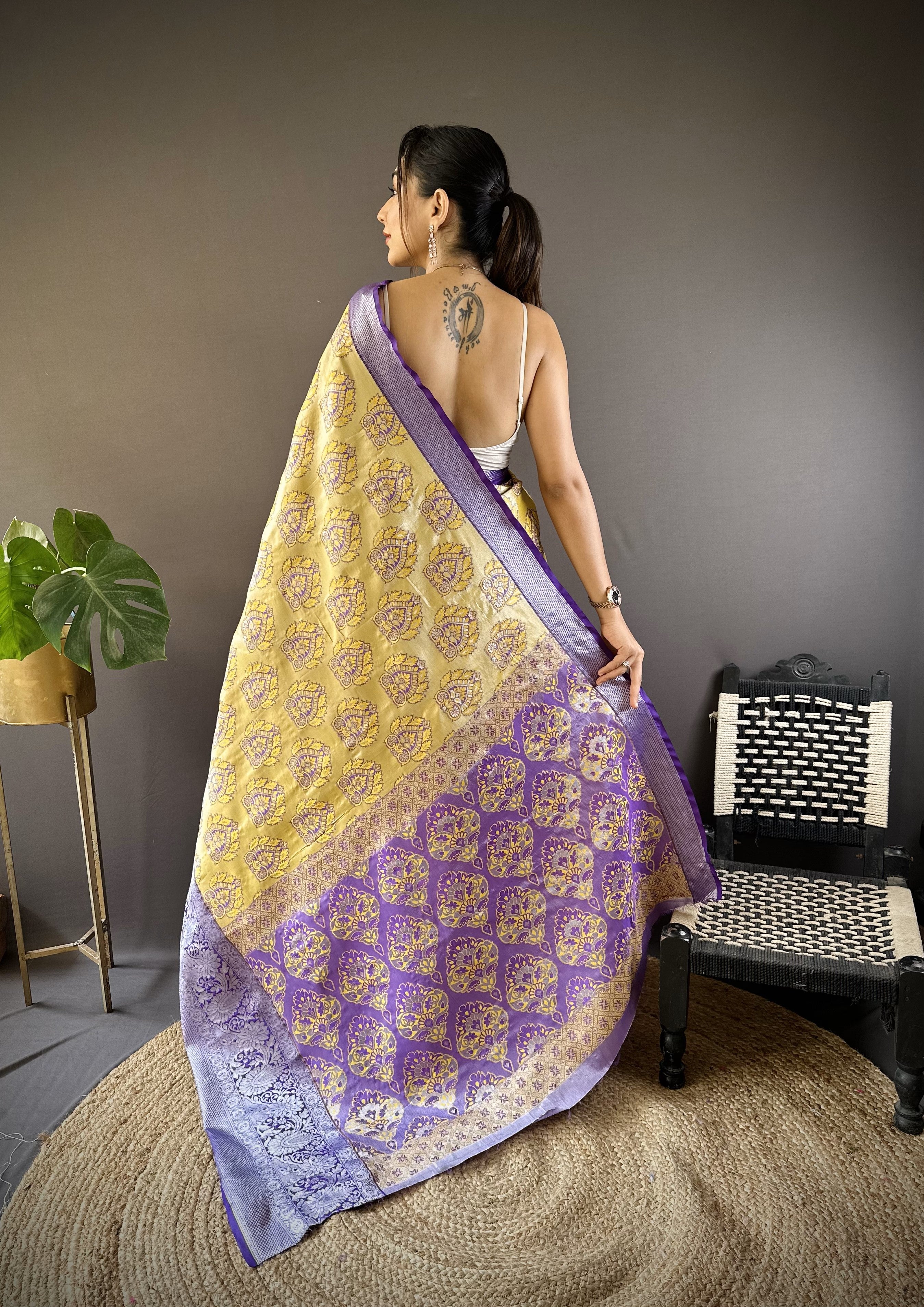 Yellow Kanjivaram Tissue Silk Saree
