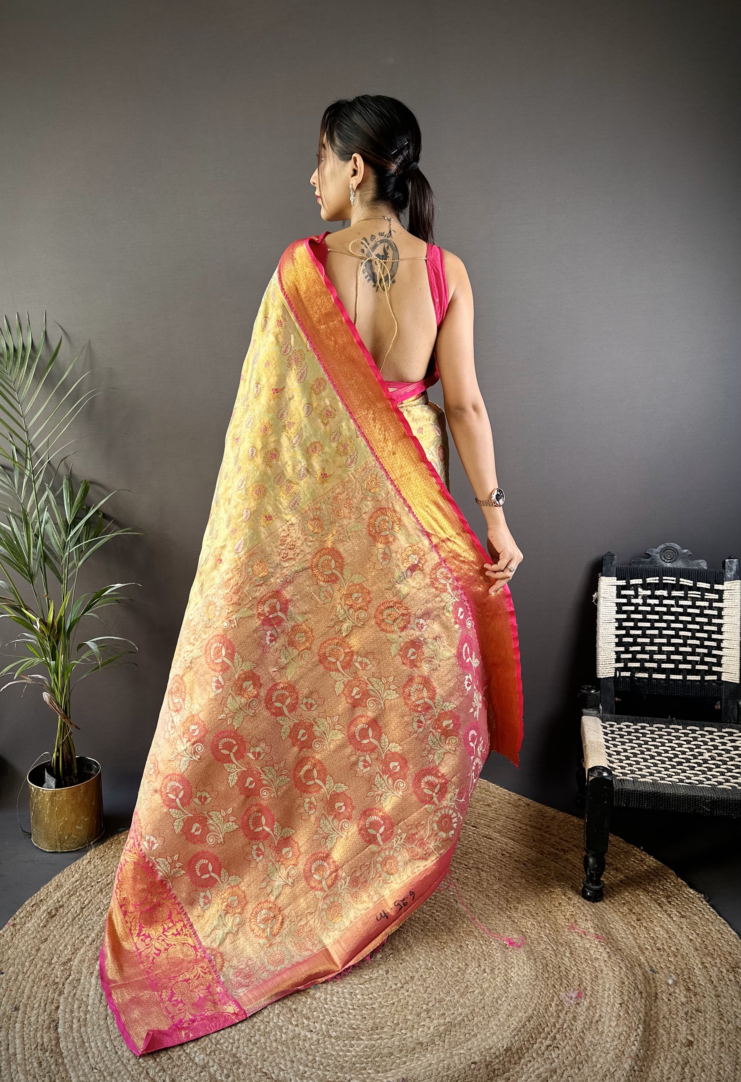 Yellow Kanjivaram Tissue Silk Saree
