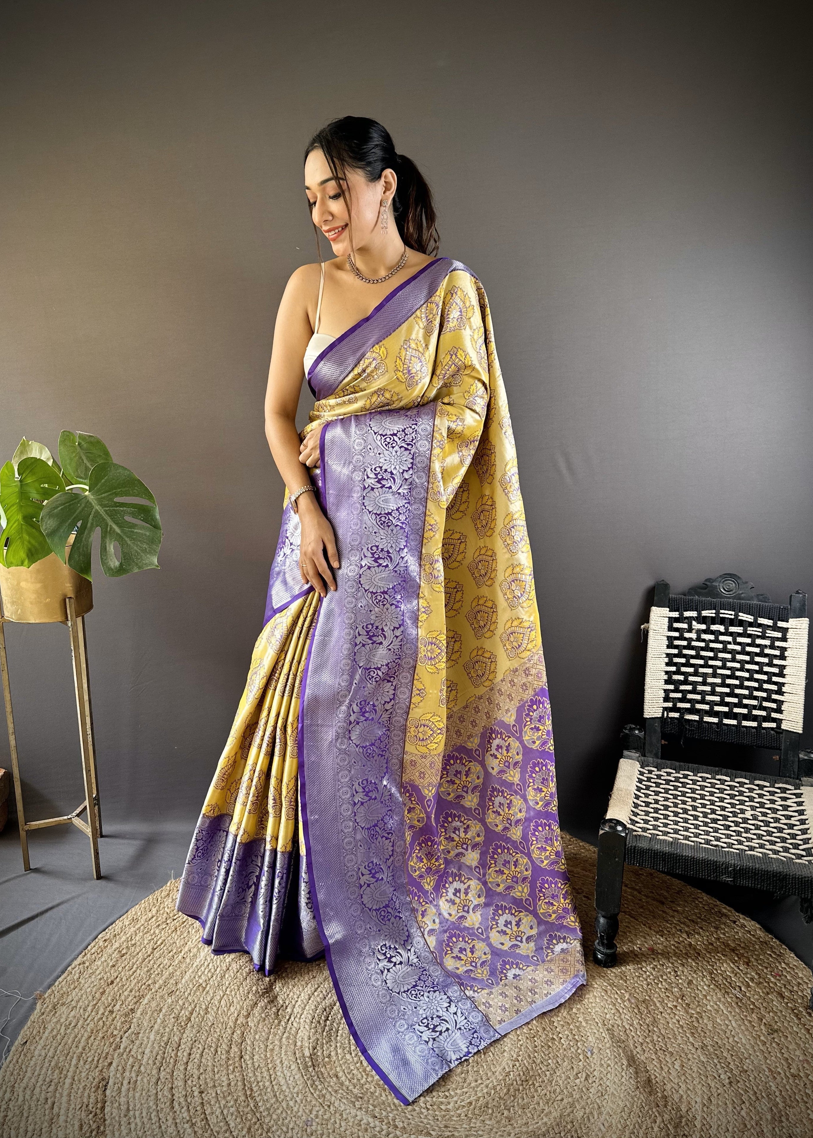 Yellow Kanjivaram Tissue Silk Saree