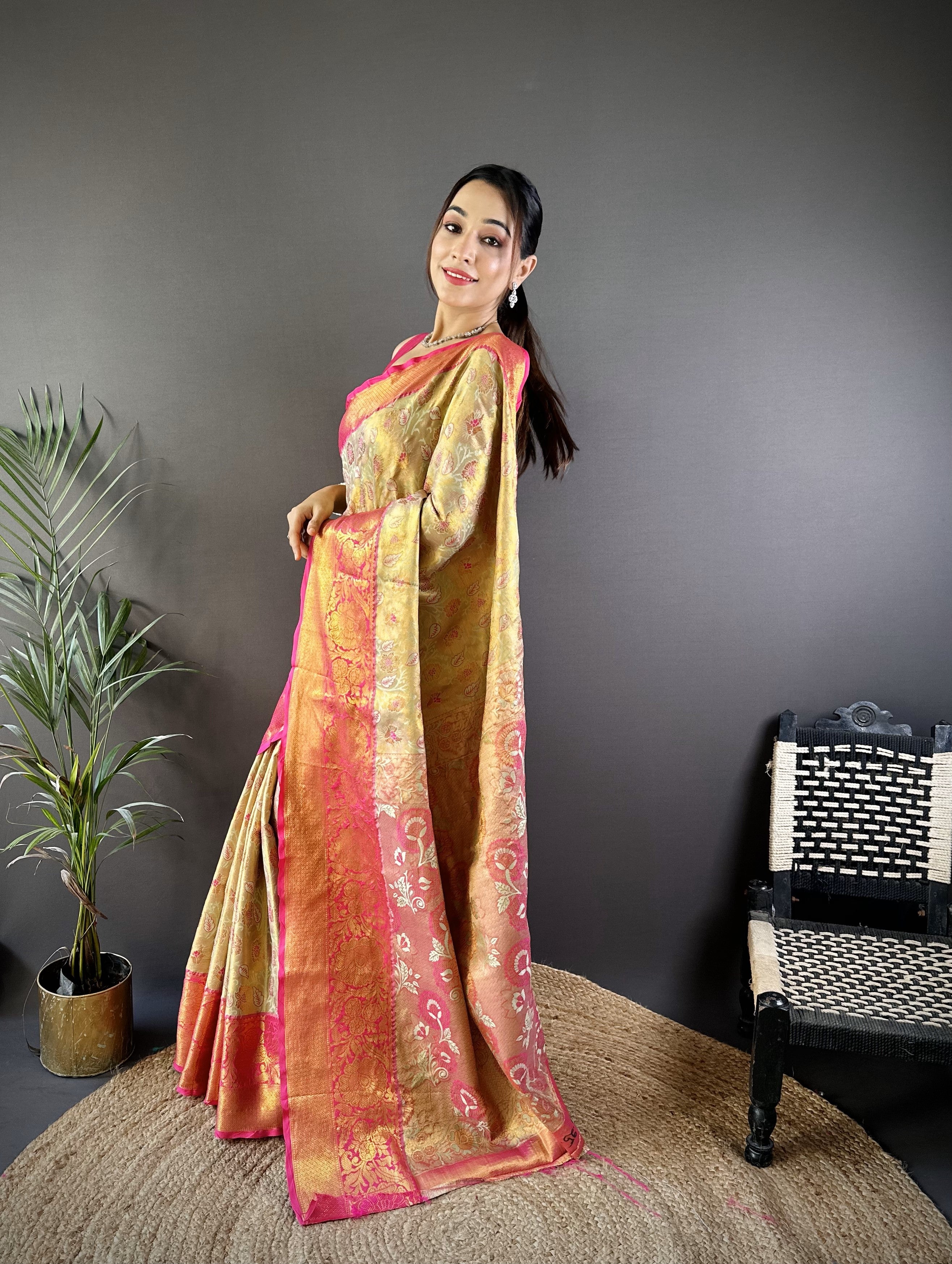 Yellow Kanjivaram Tissue Silk Saree