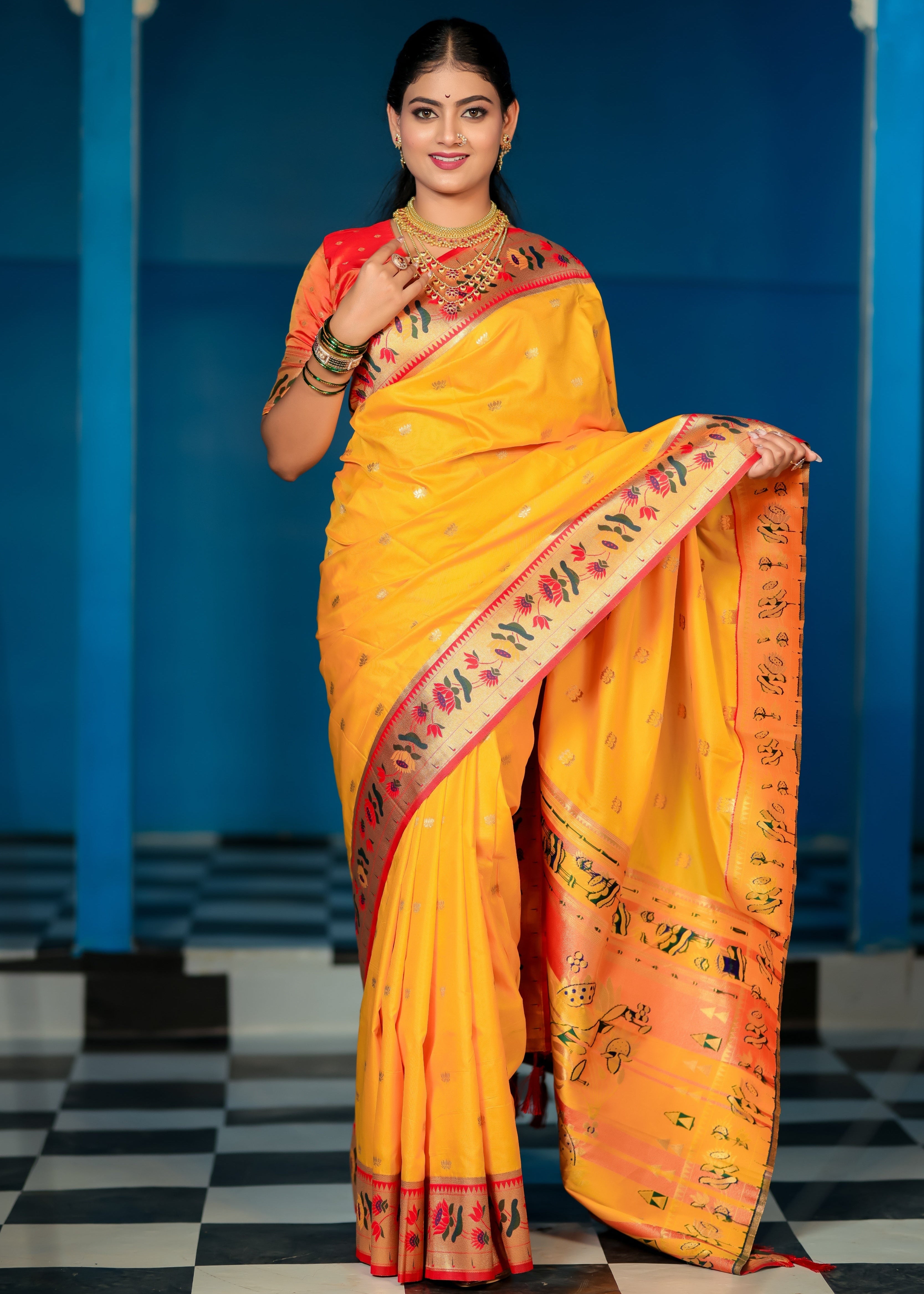 Yellow Paithani Soft Silk Saree