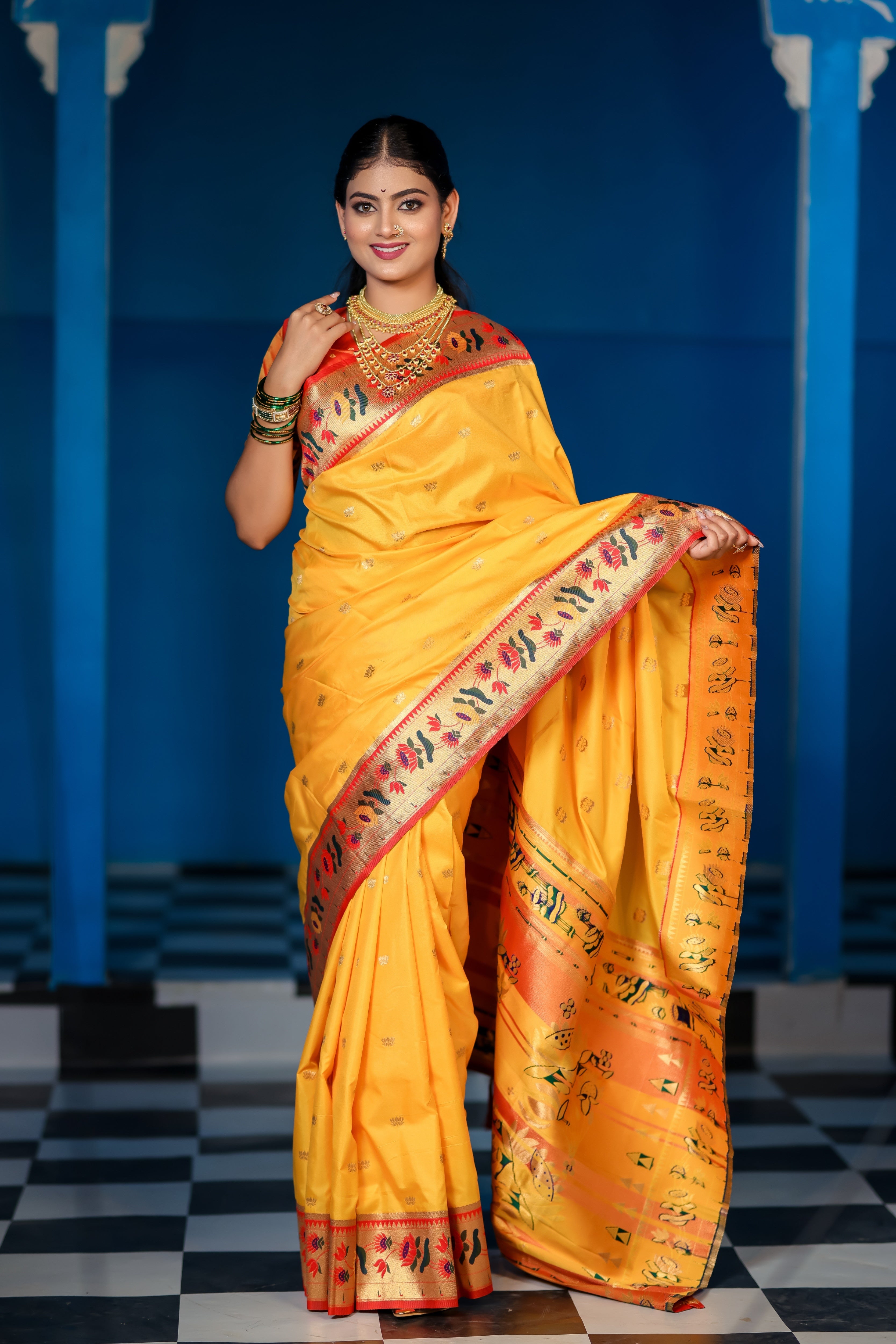 Yellow Paithani Soft Silk Saree