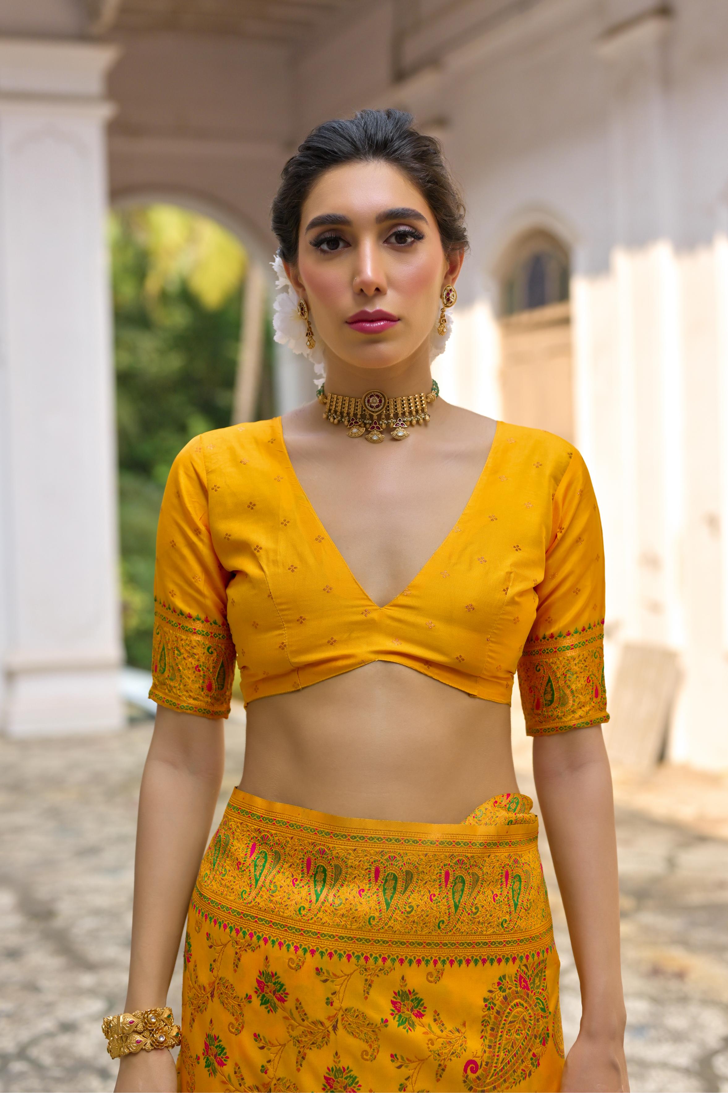 Yellow Pashmina Silk Saree