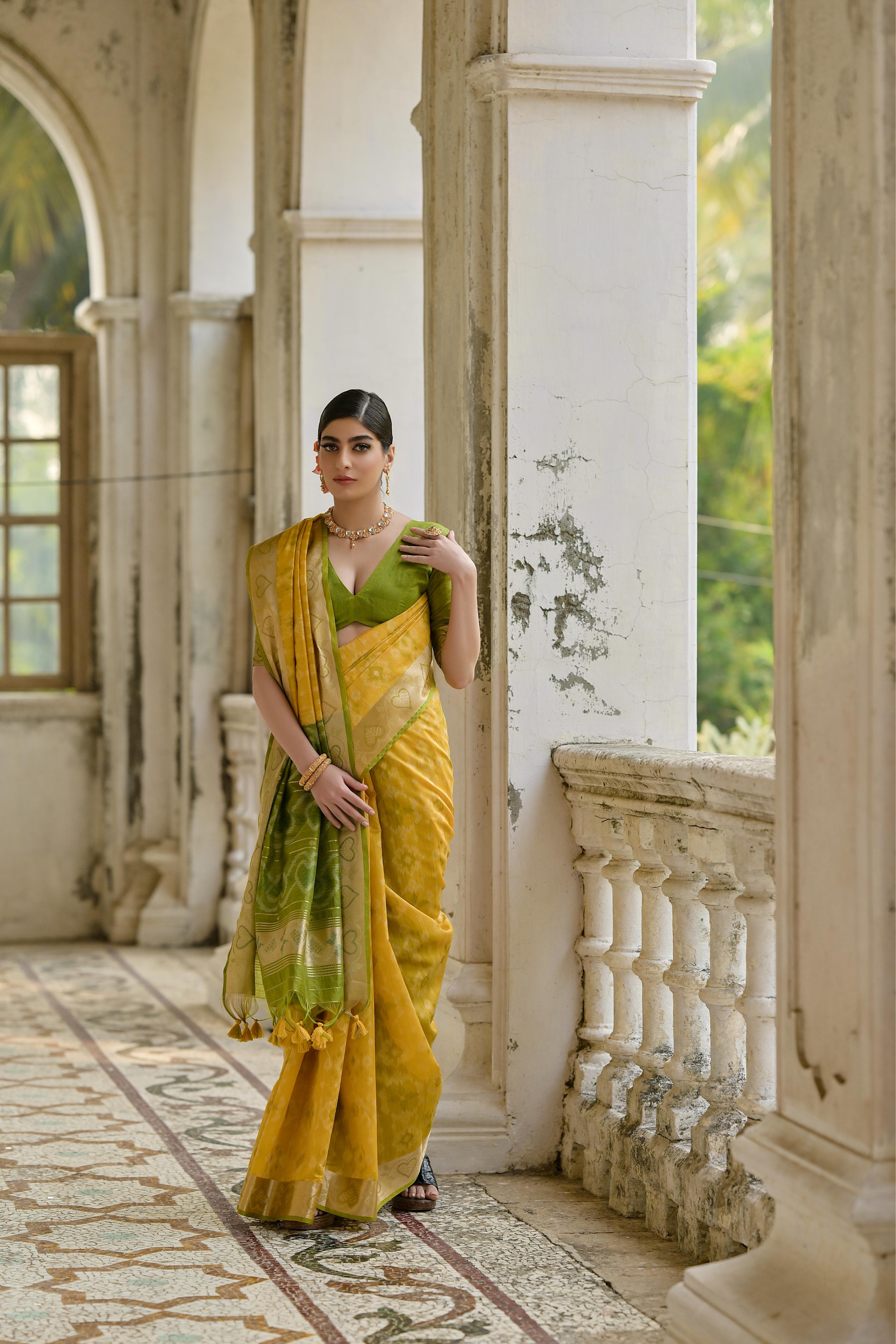 Yellow Pochampali Ikkat Raw Silk Saree