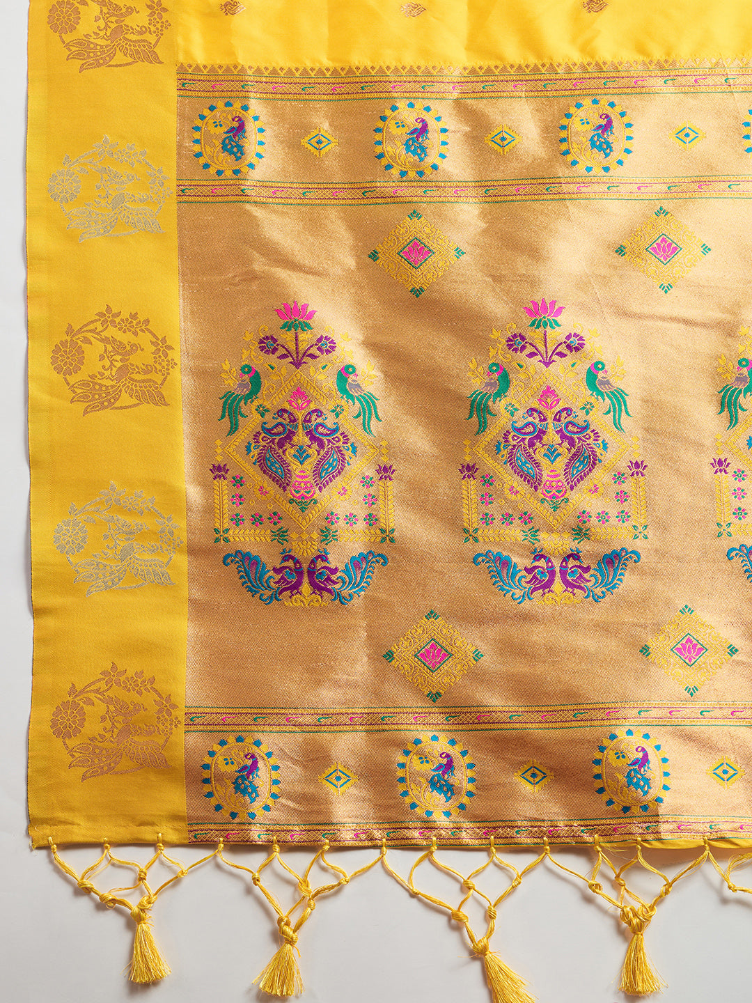 Yellow Pure Soft Kanjivaram Paithani Silk Saree