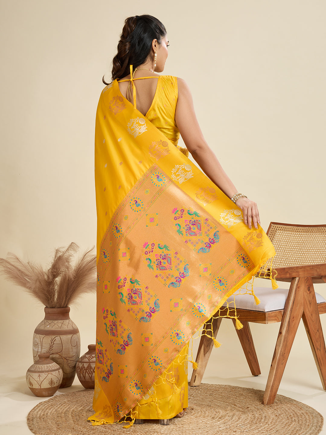Yellow Pure Soft Kanjivaram Paithani Silk Saree