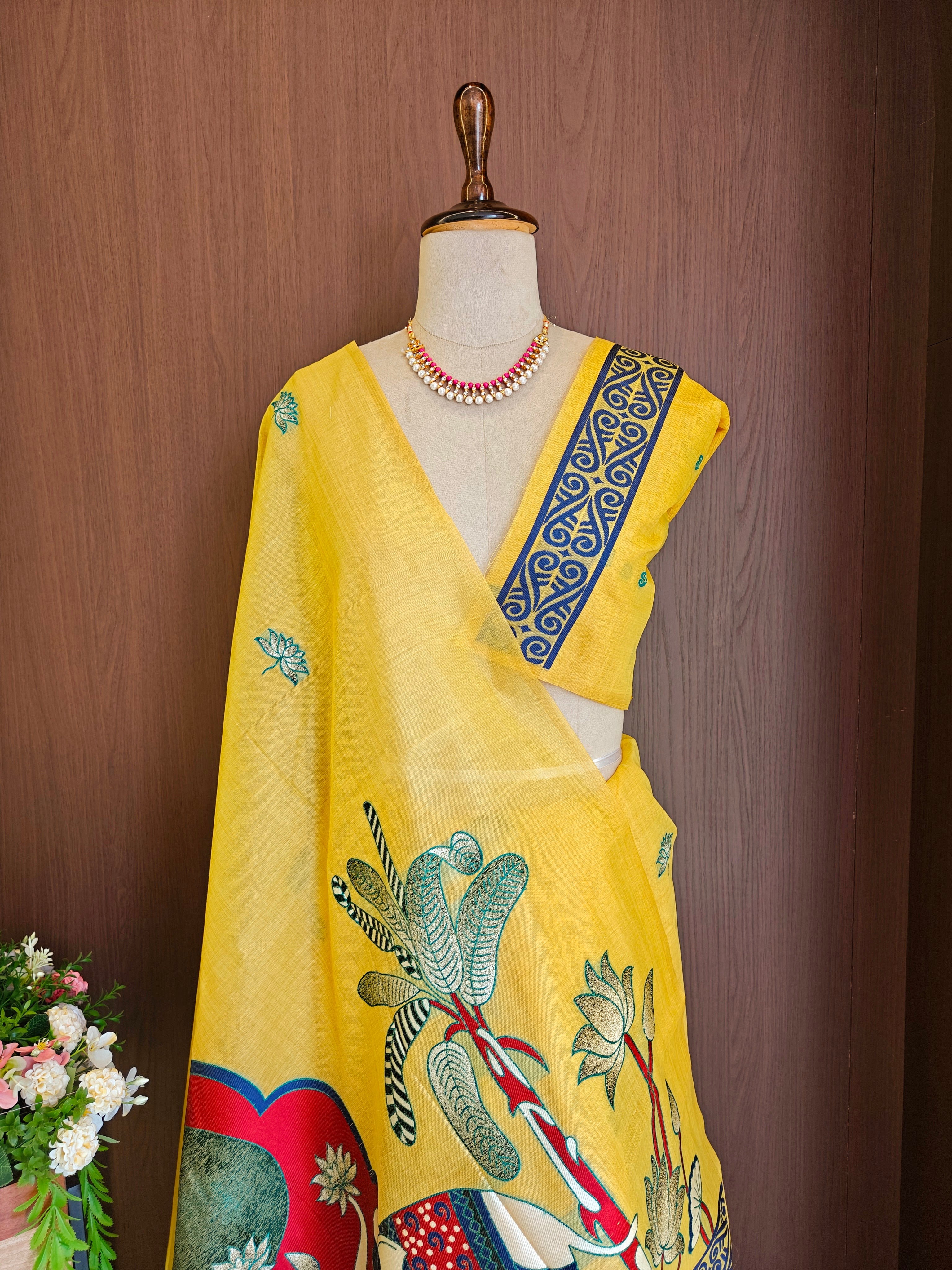 Yellow Rajwadi Woven Muga Cotton Saree