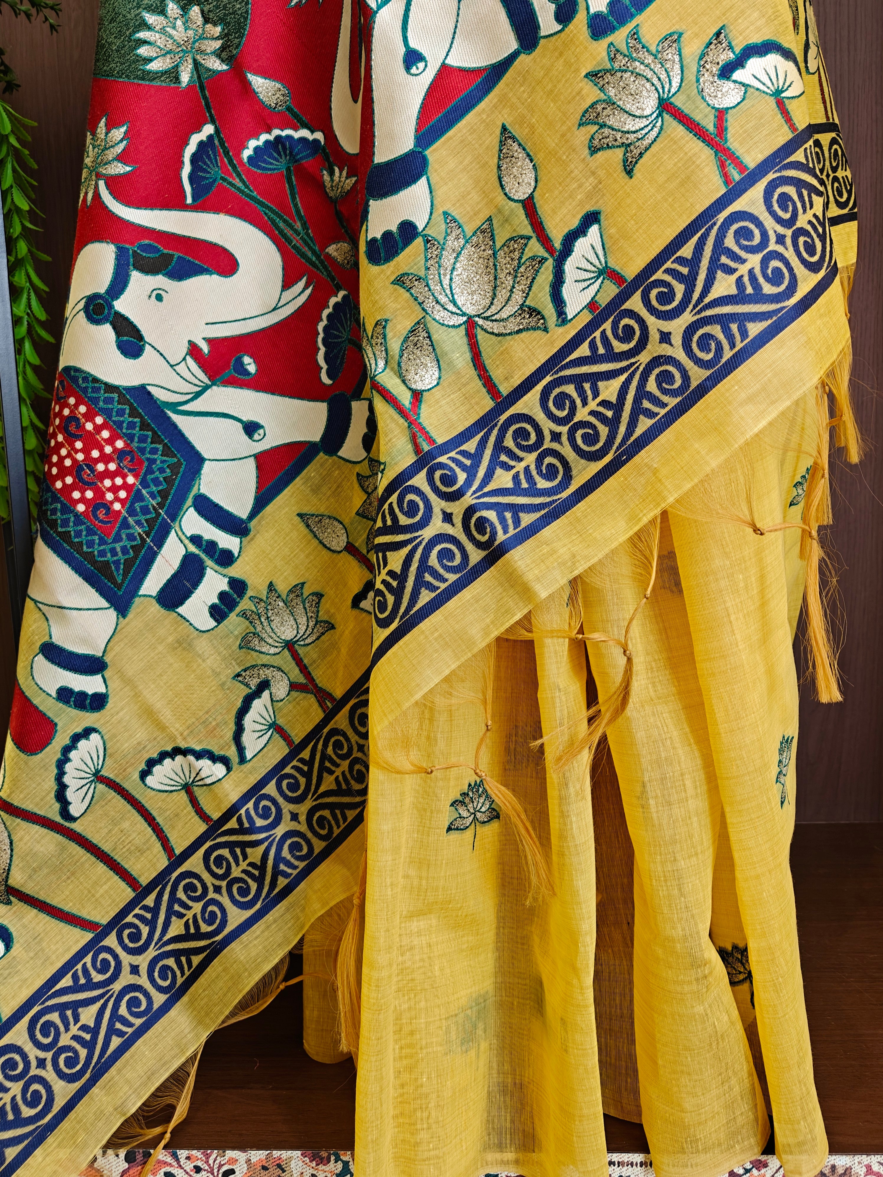 Yellow Rajwadi Woven Muga Cotton Saree