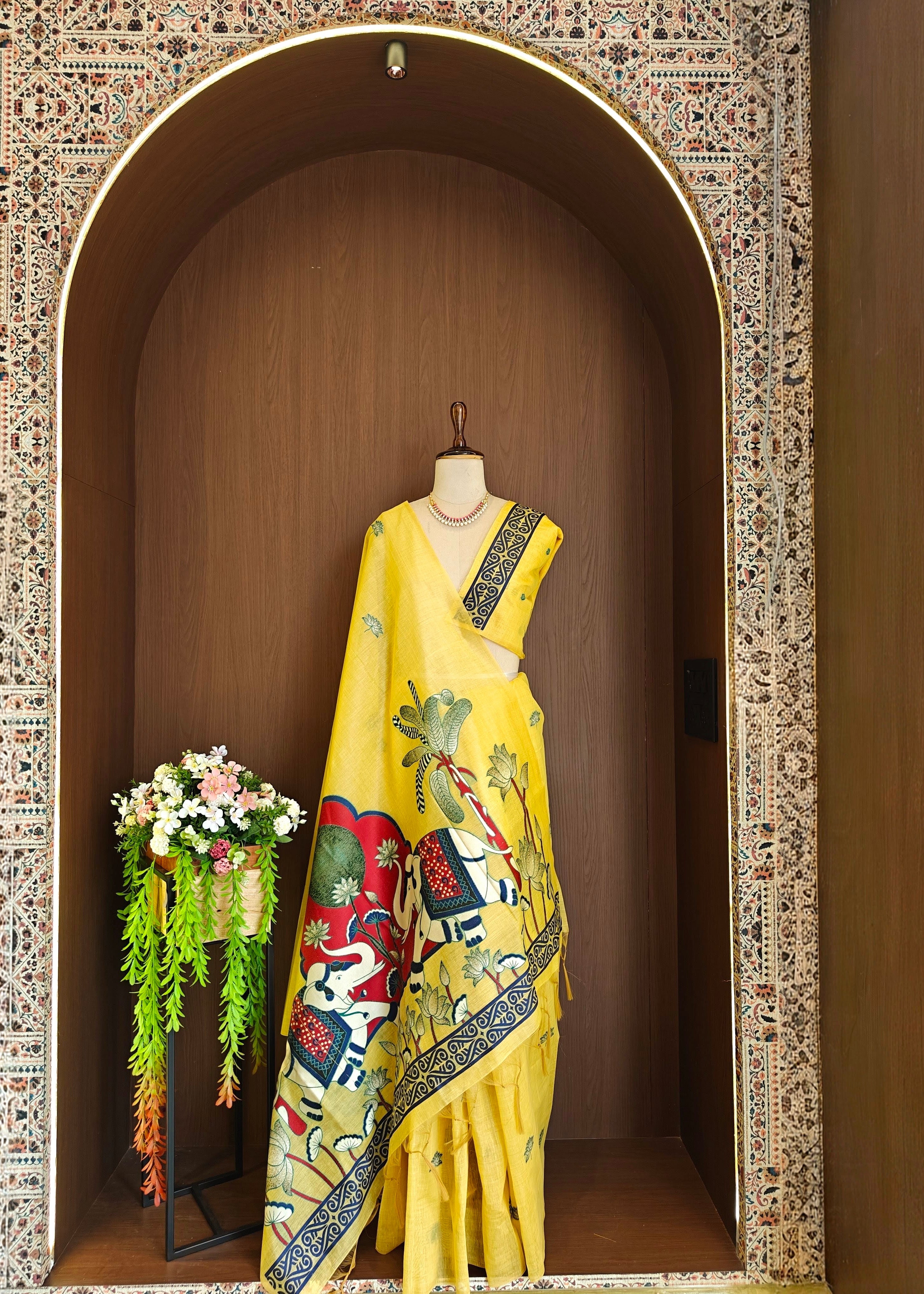 Yellow Rajwadi Woven Muga Cotton Saree