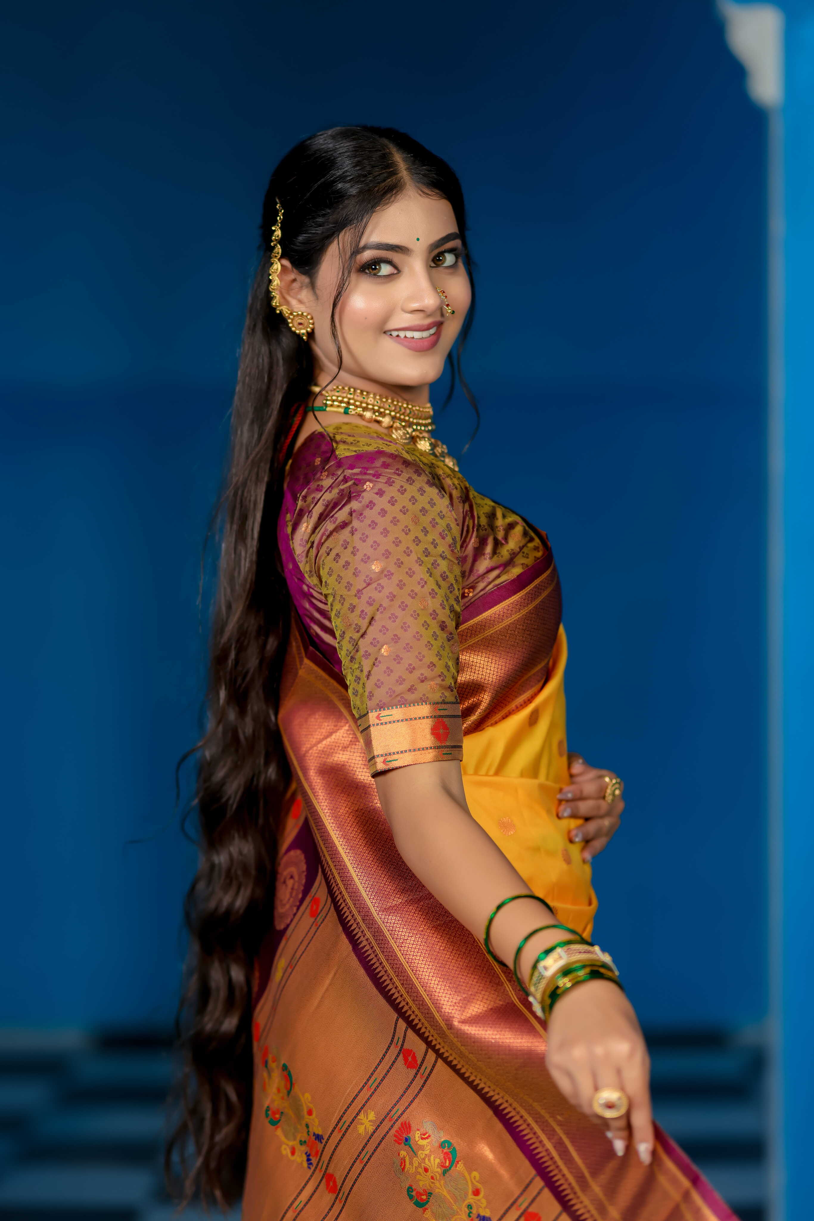 Yellow Silk Fabric Weaving Paithani Saree