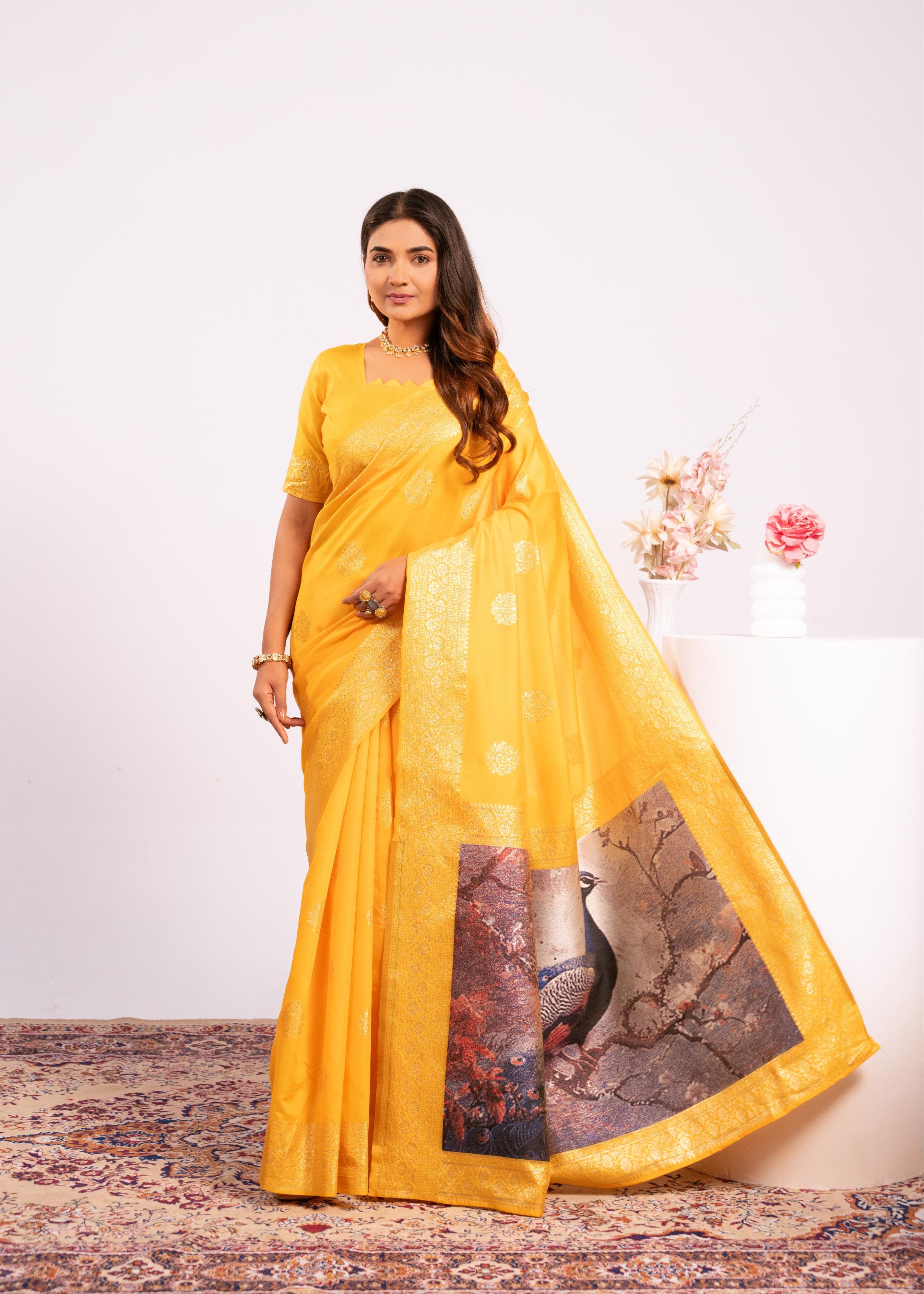 Yellow Soft Banarasi Silk Saree