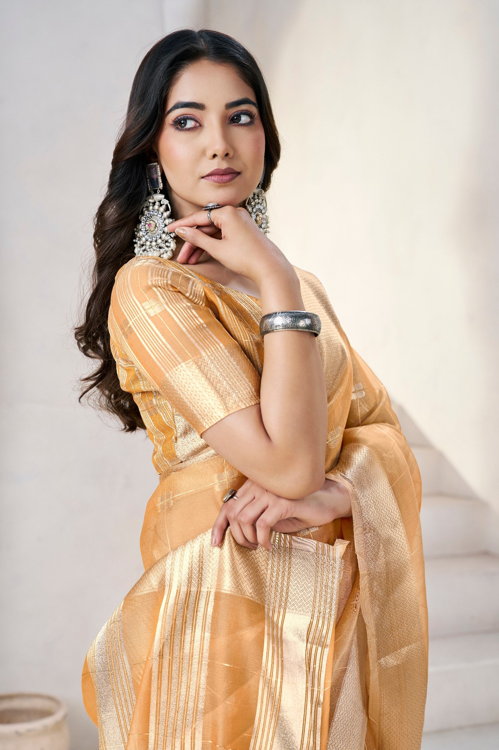 Yellow Soft Linen Cotton Silk Saree