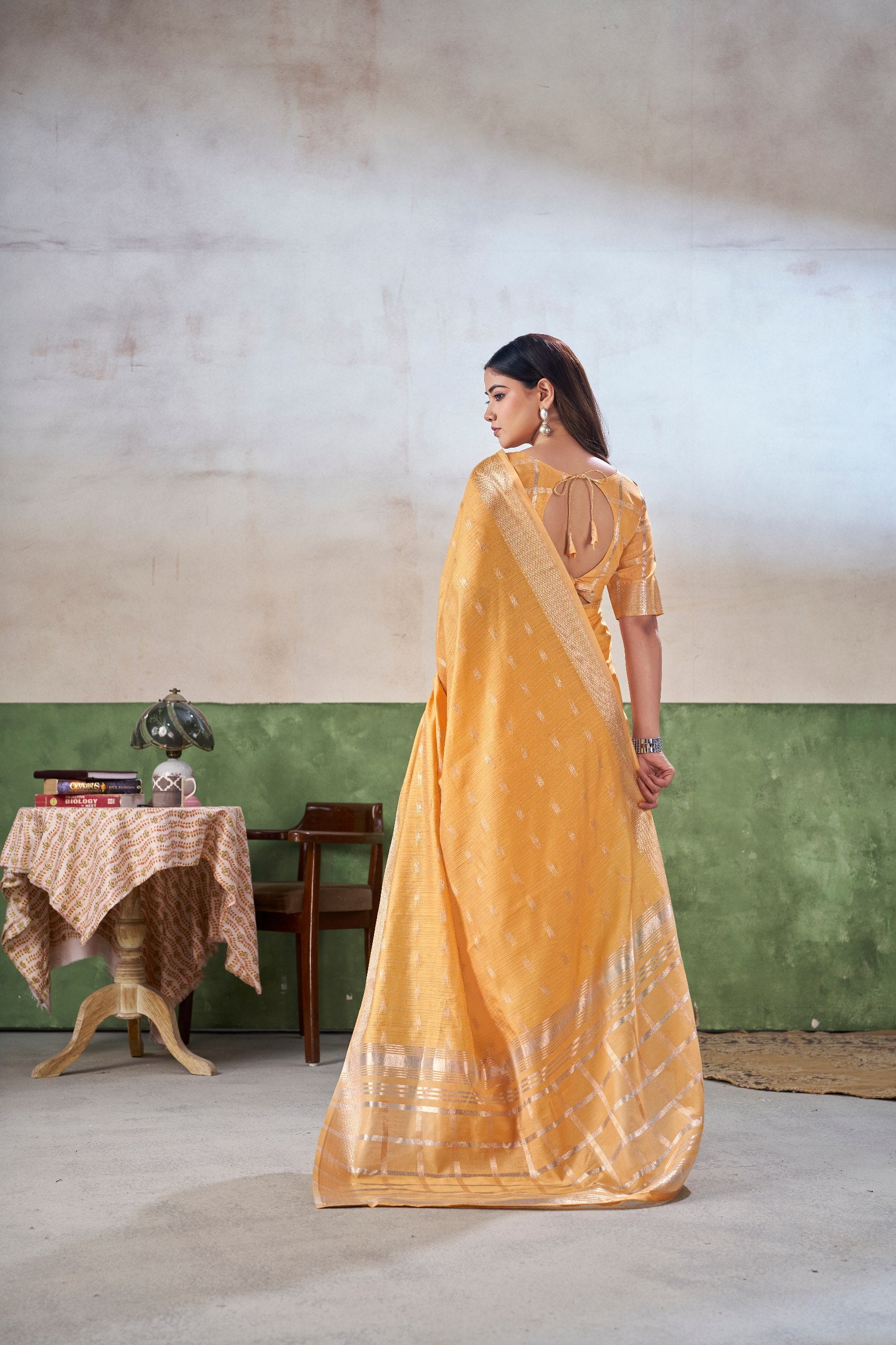 Yellow Soft Linen Cotton Silk Saree