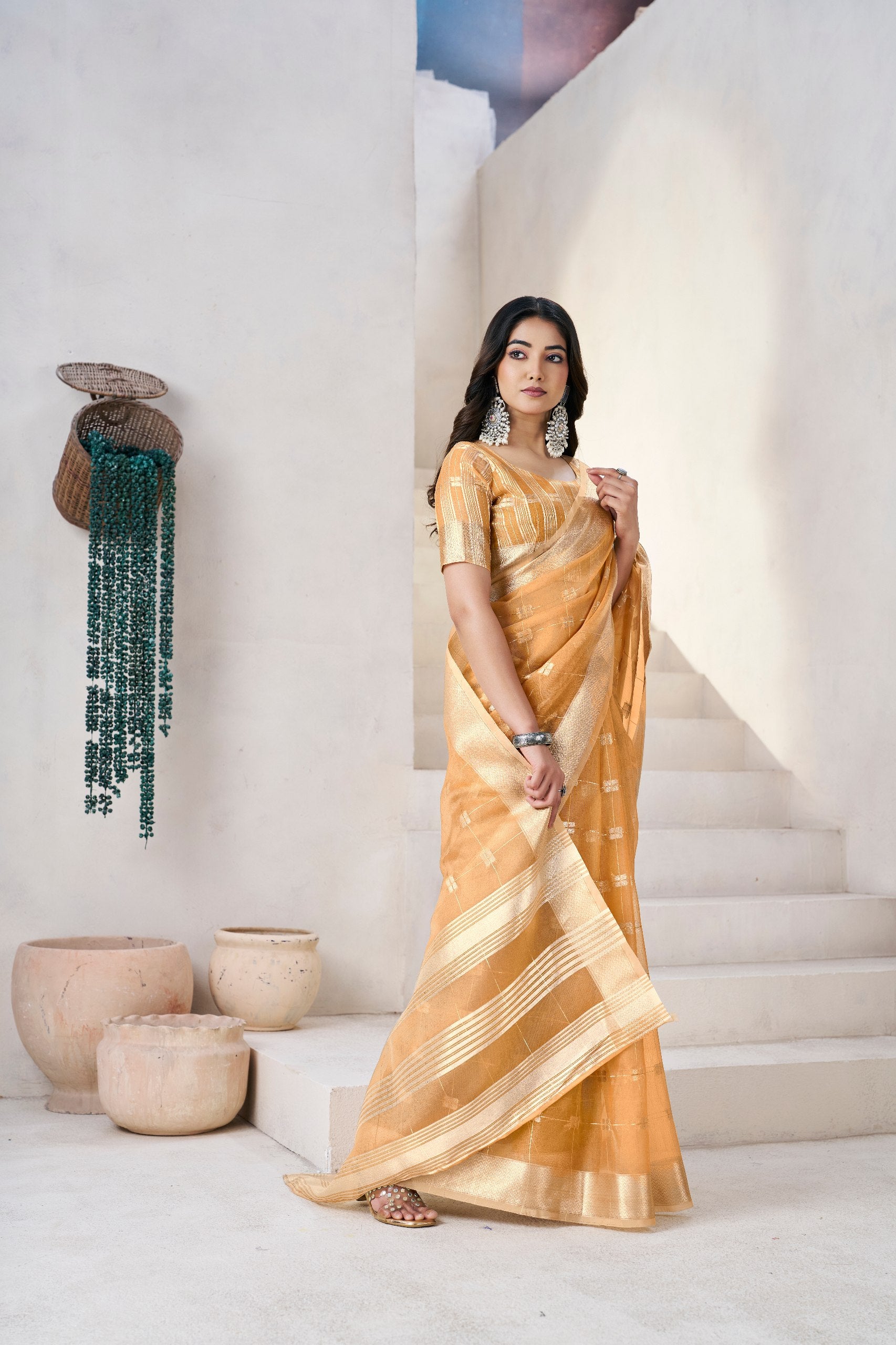 Yellow Soft Linen Cotton Silk Saree