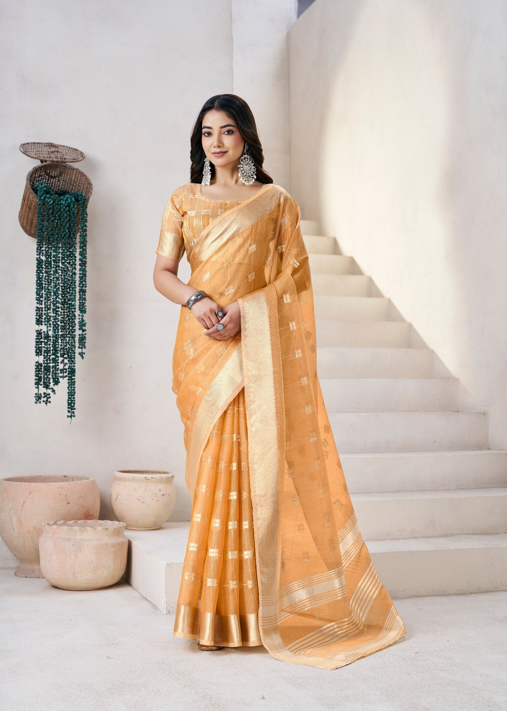 Yellow Soft Linen Cotton Silk Saree