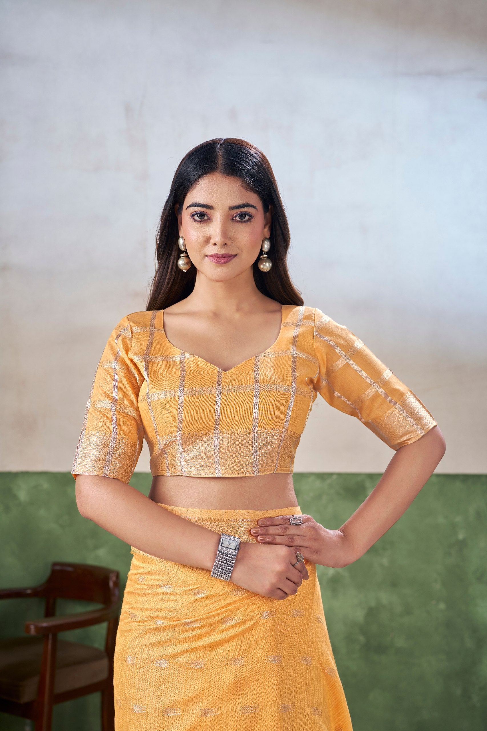 Yellow Soft Linen Cotton Silk Saree