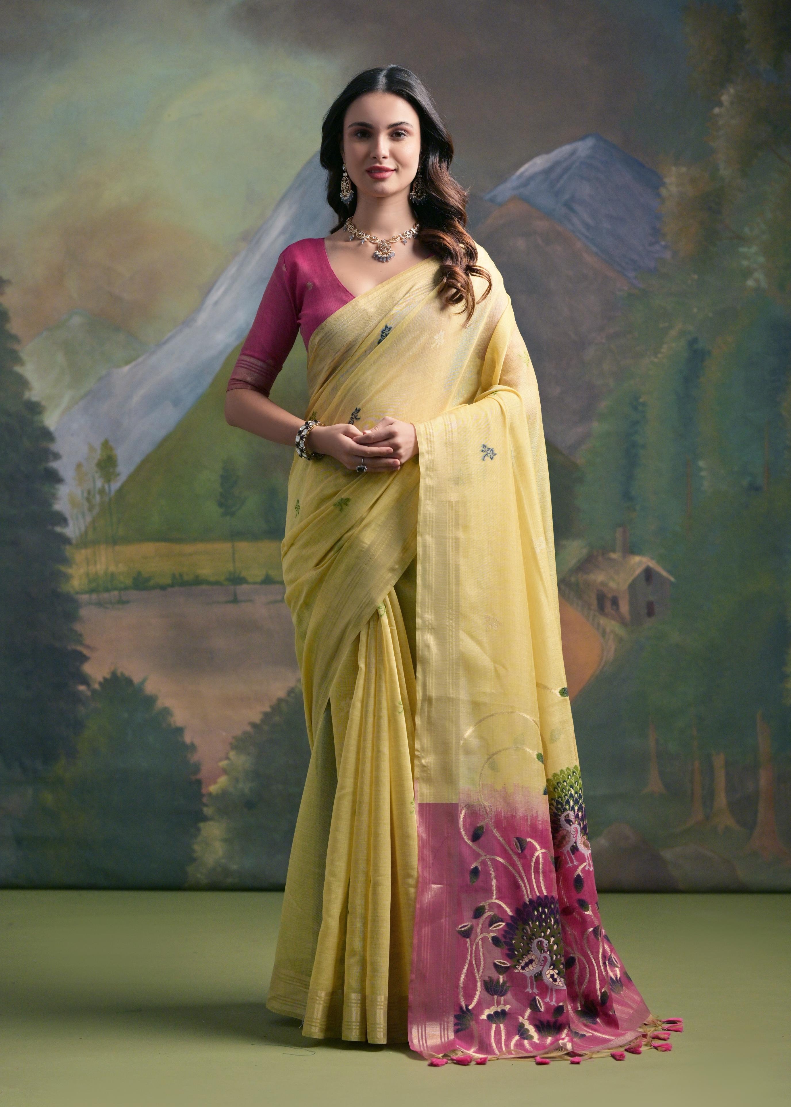 Yellow Soft Muga Silk Saree