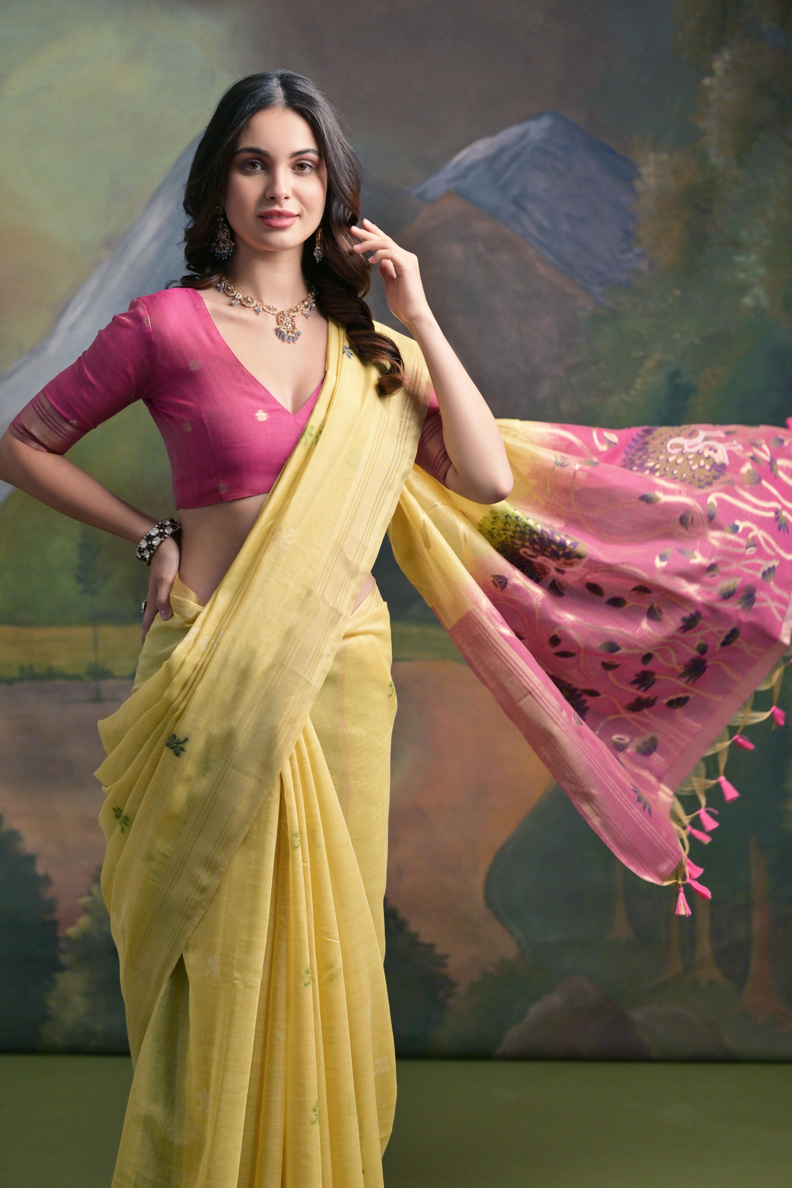 Yellow Soft Muga Silk Saree