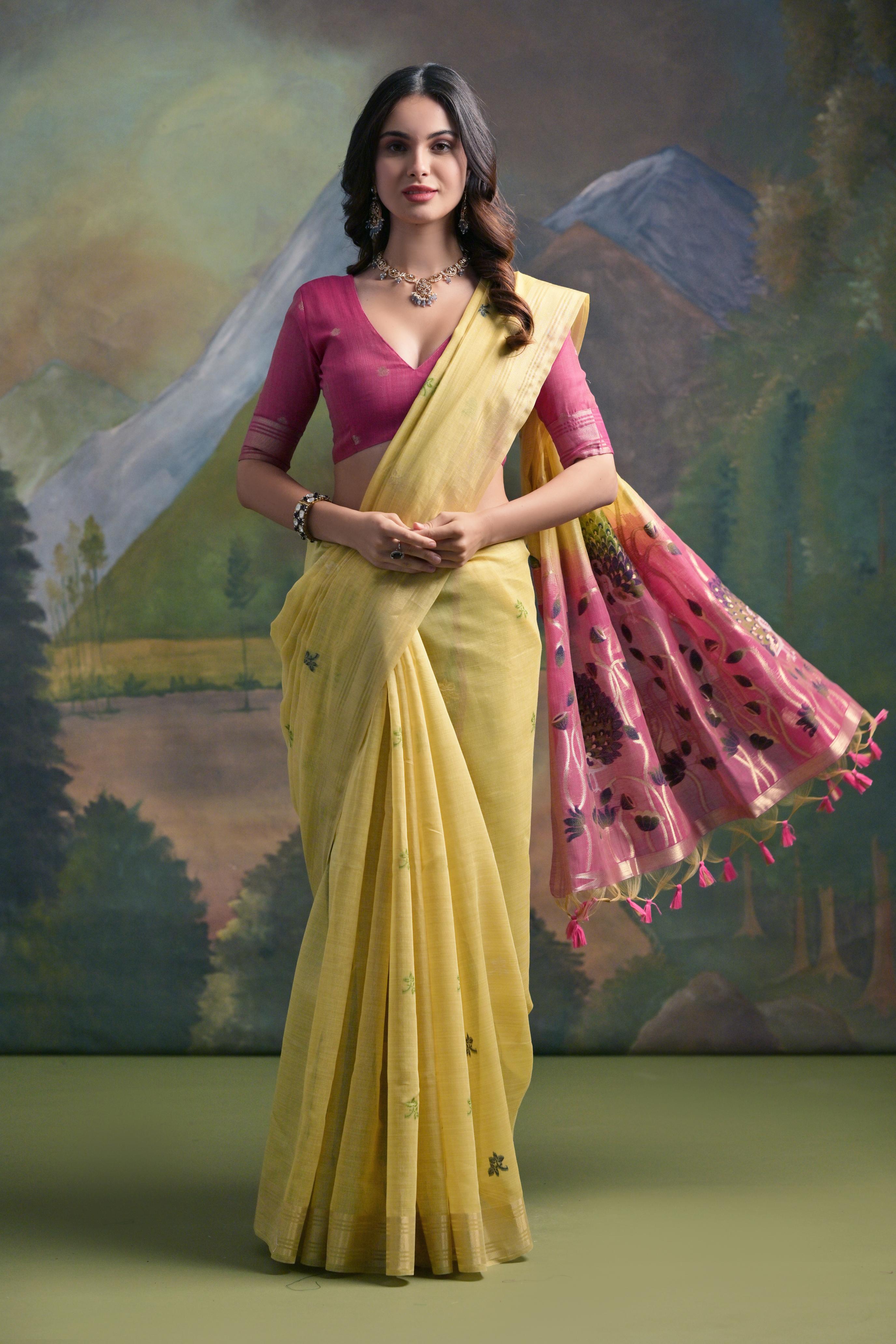 Yellow Soft Muga Silk Saree