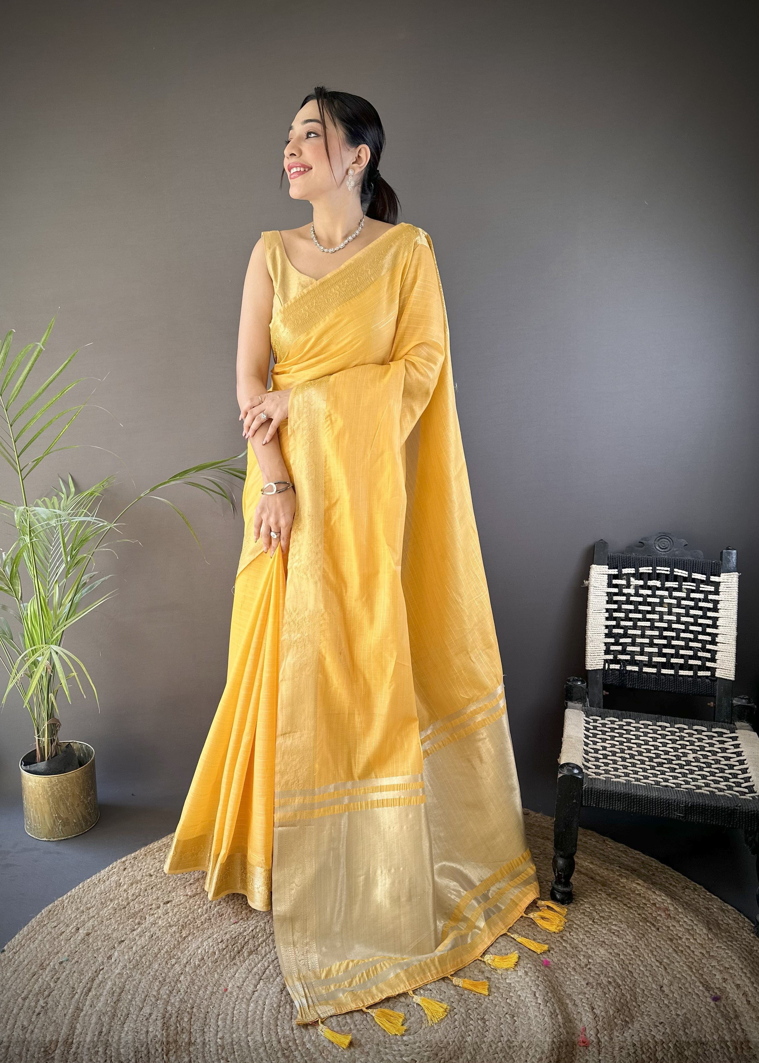Yellow Summer Wear Traditional Cotton Saree