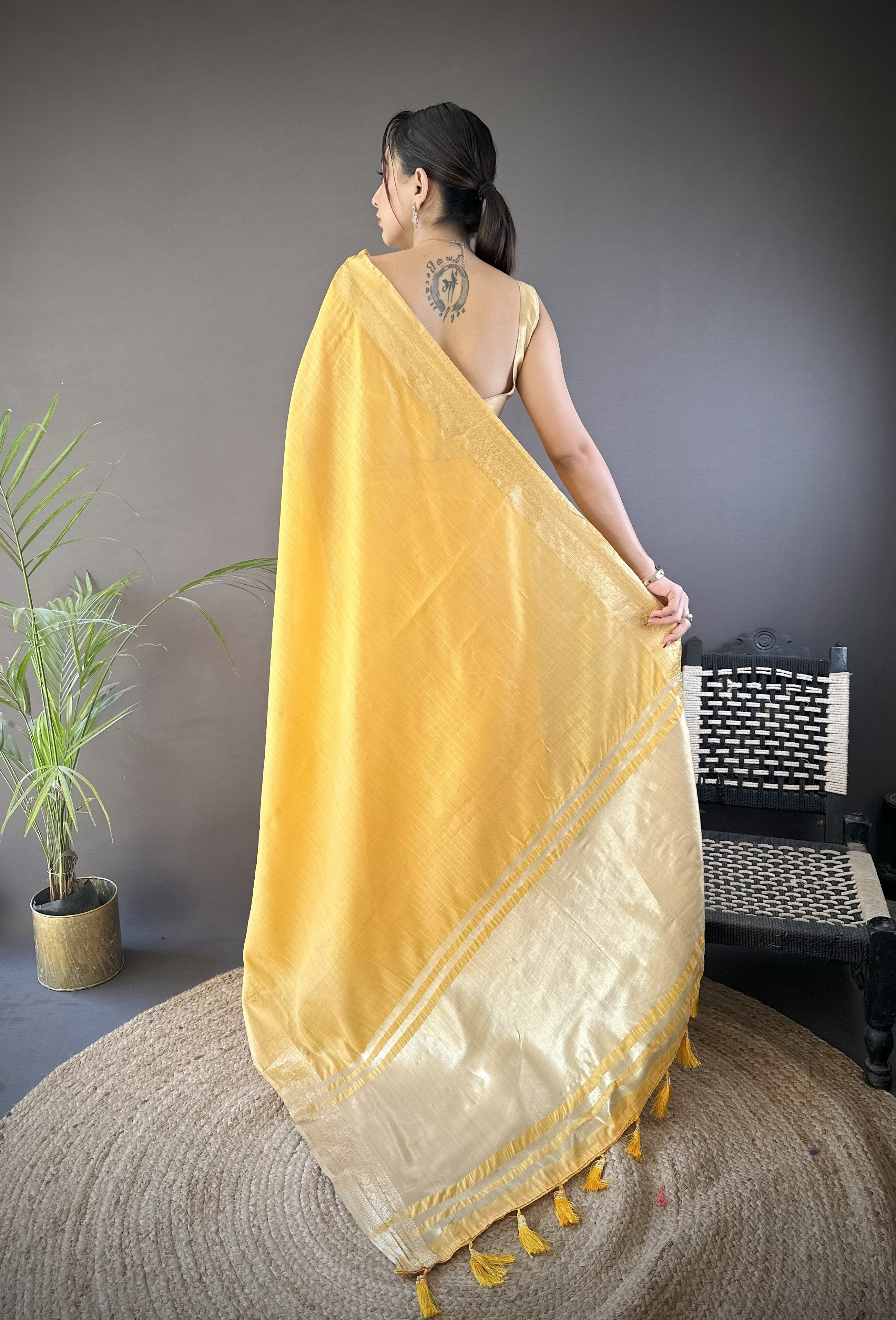Yellow Summer Wear Traditional Cotton Saree