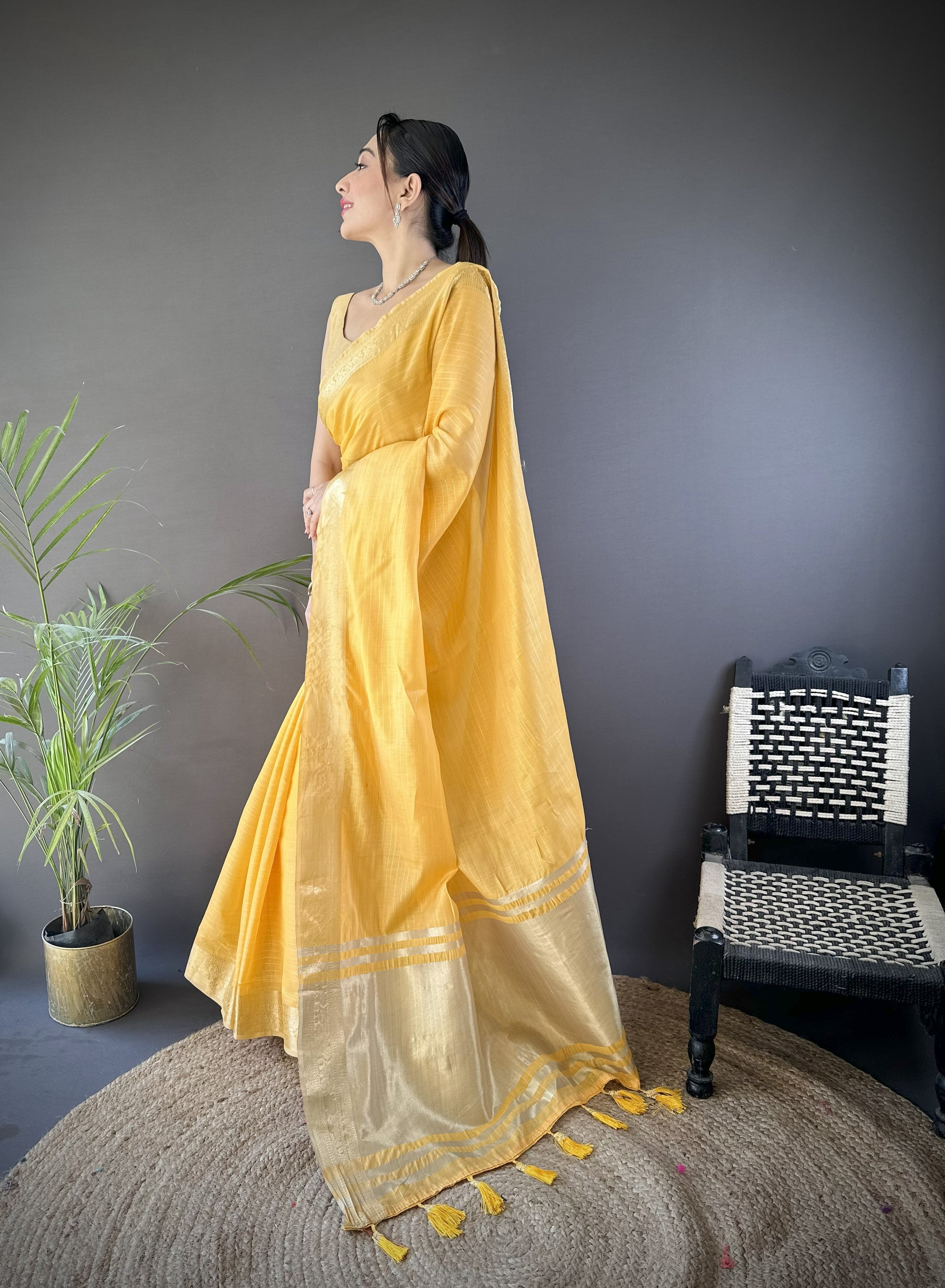 Yellow Summer Wear Traditional Cotton Saree